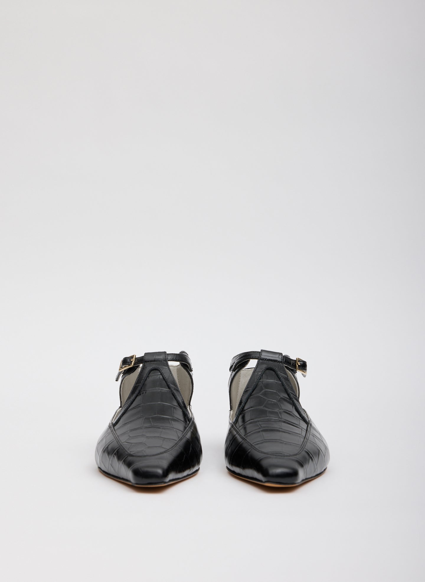 Black Crocodile Embossed Somerset Flat - pointed toe flat, front view