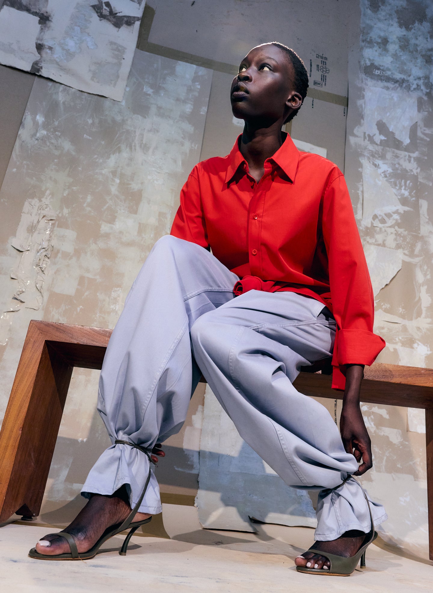 Red Bio Twill Easy Shirt - editorial image on model