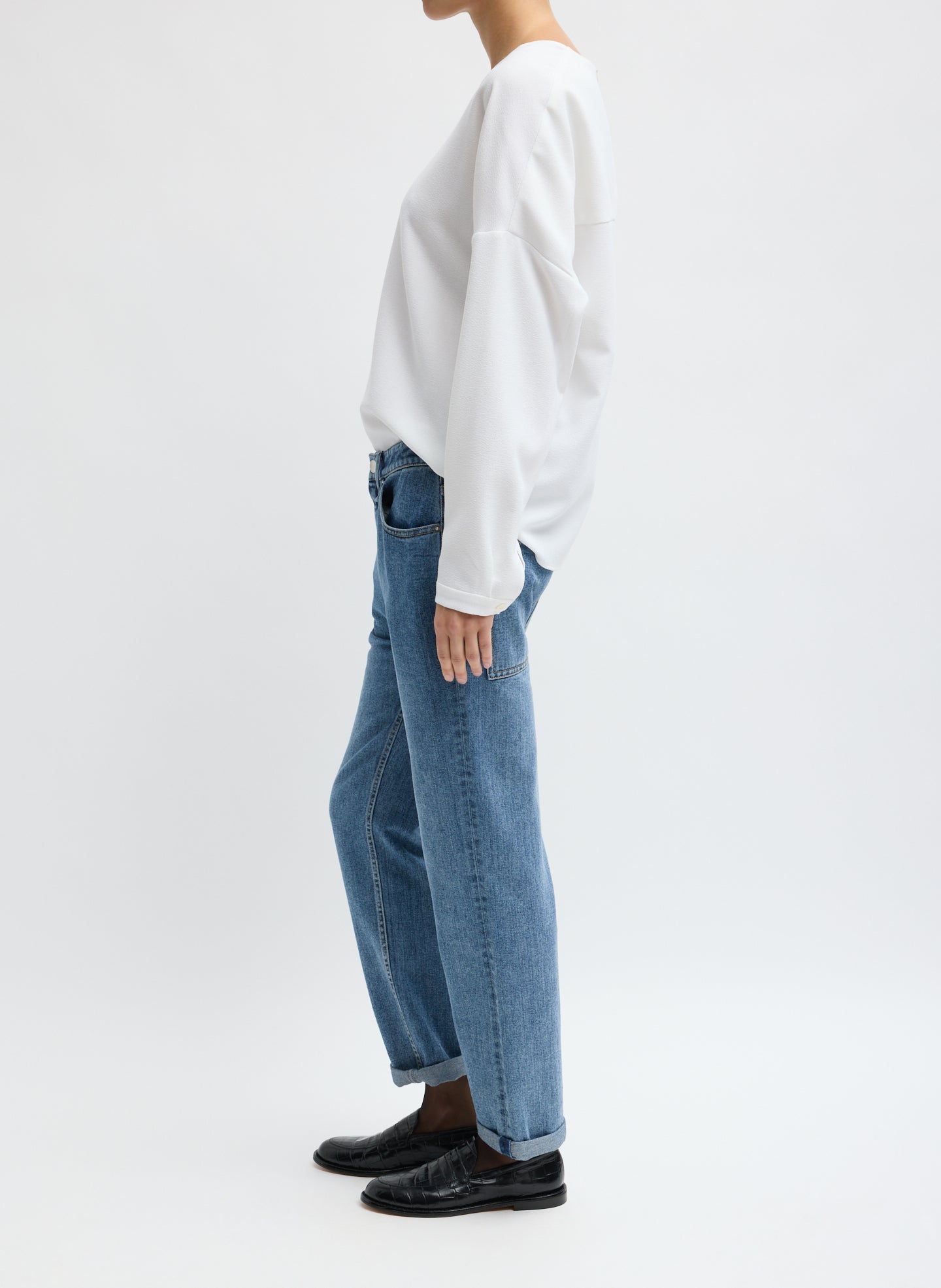 Classic Wash Denim Willem Jean - straight leg, side view on model
