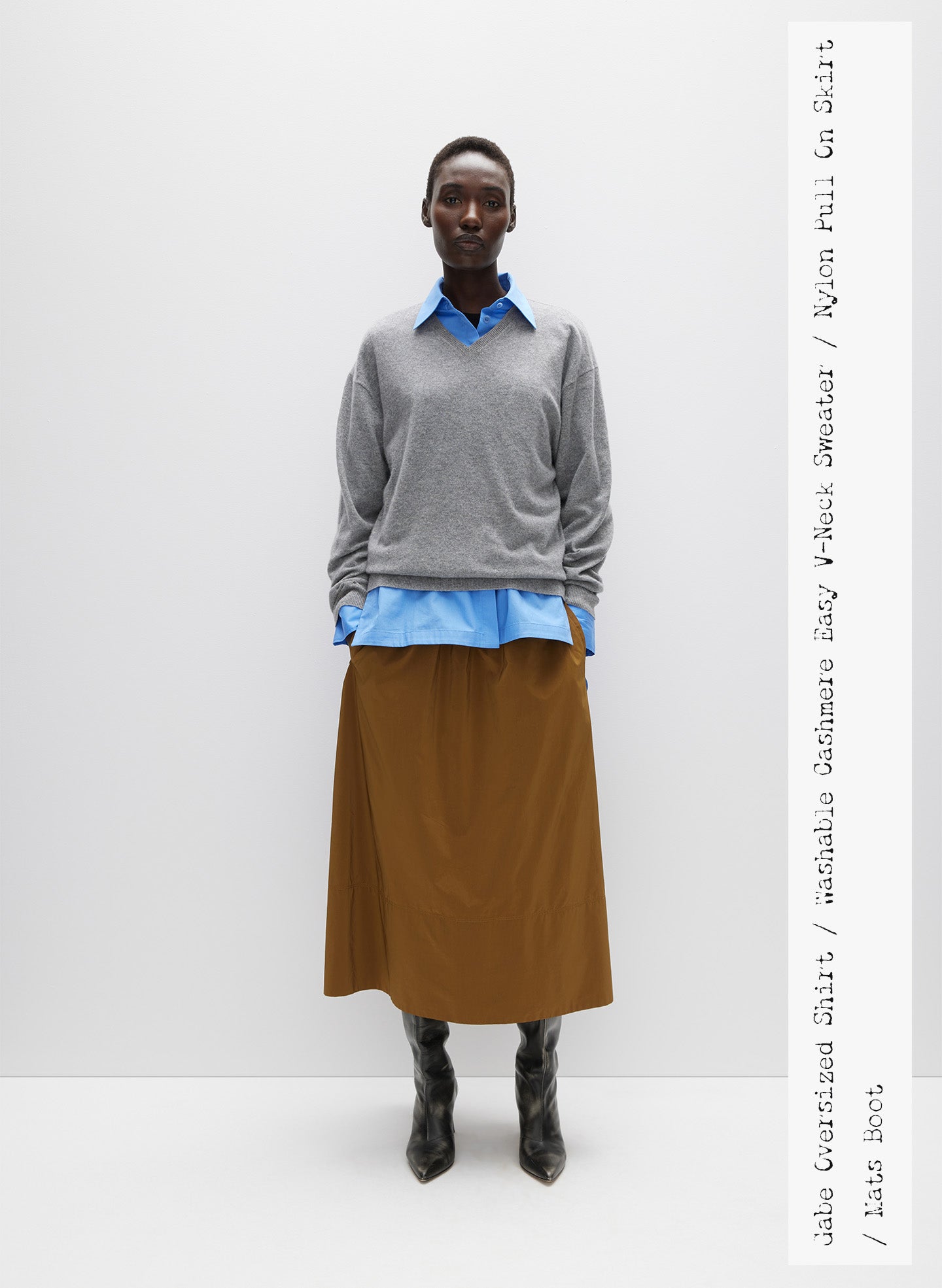 Heather Grey Washable Cashmere Easy V-Neck Sweater - editorial campaign