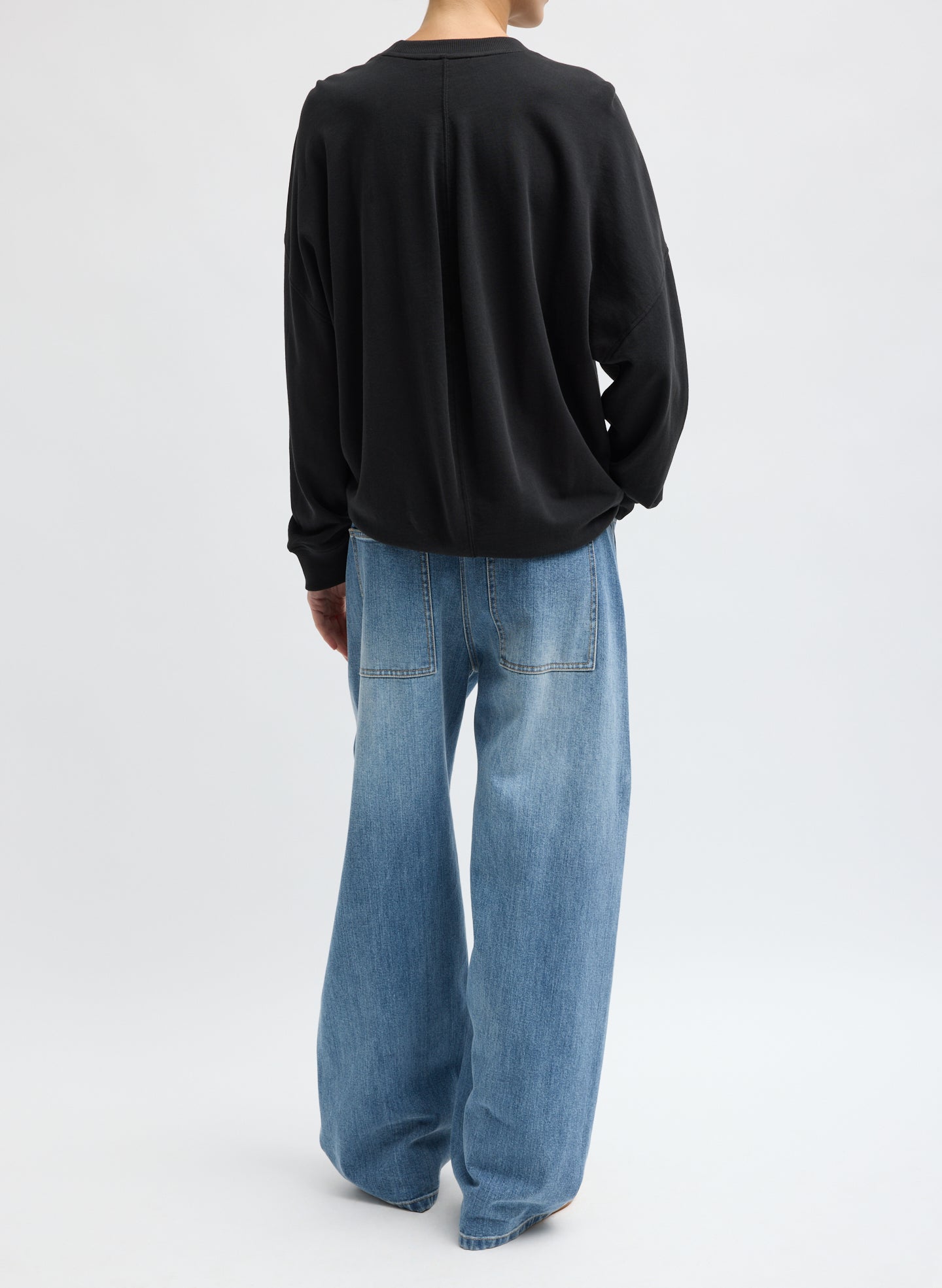 Classic Wash Denim Sid Jean - barrel leg jean, back view on model