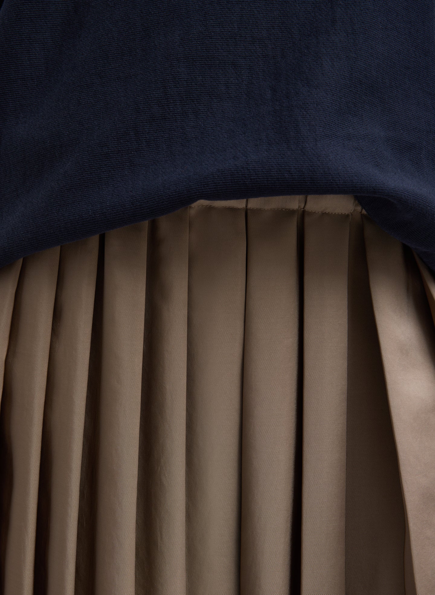 Latte Feather Weight Pleated Pull On Skirt - closeup of pleated fabric
