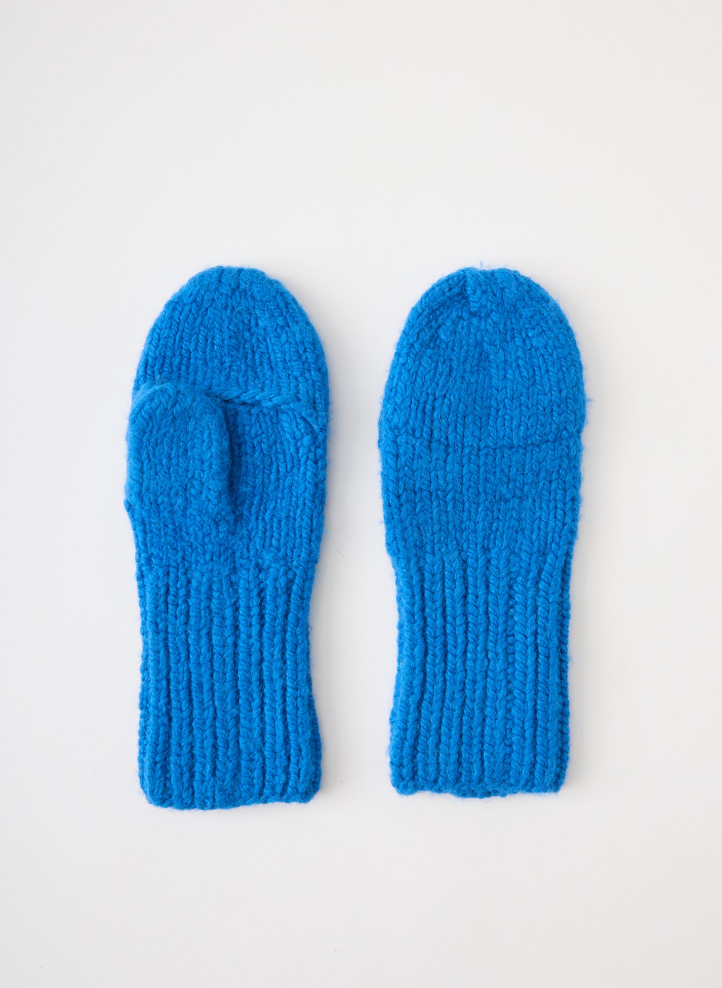 Blue Cozy Mittens - knit mittens, flat lay