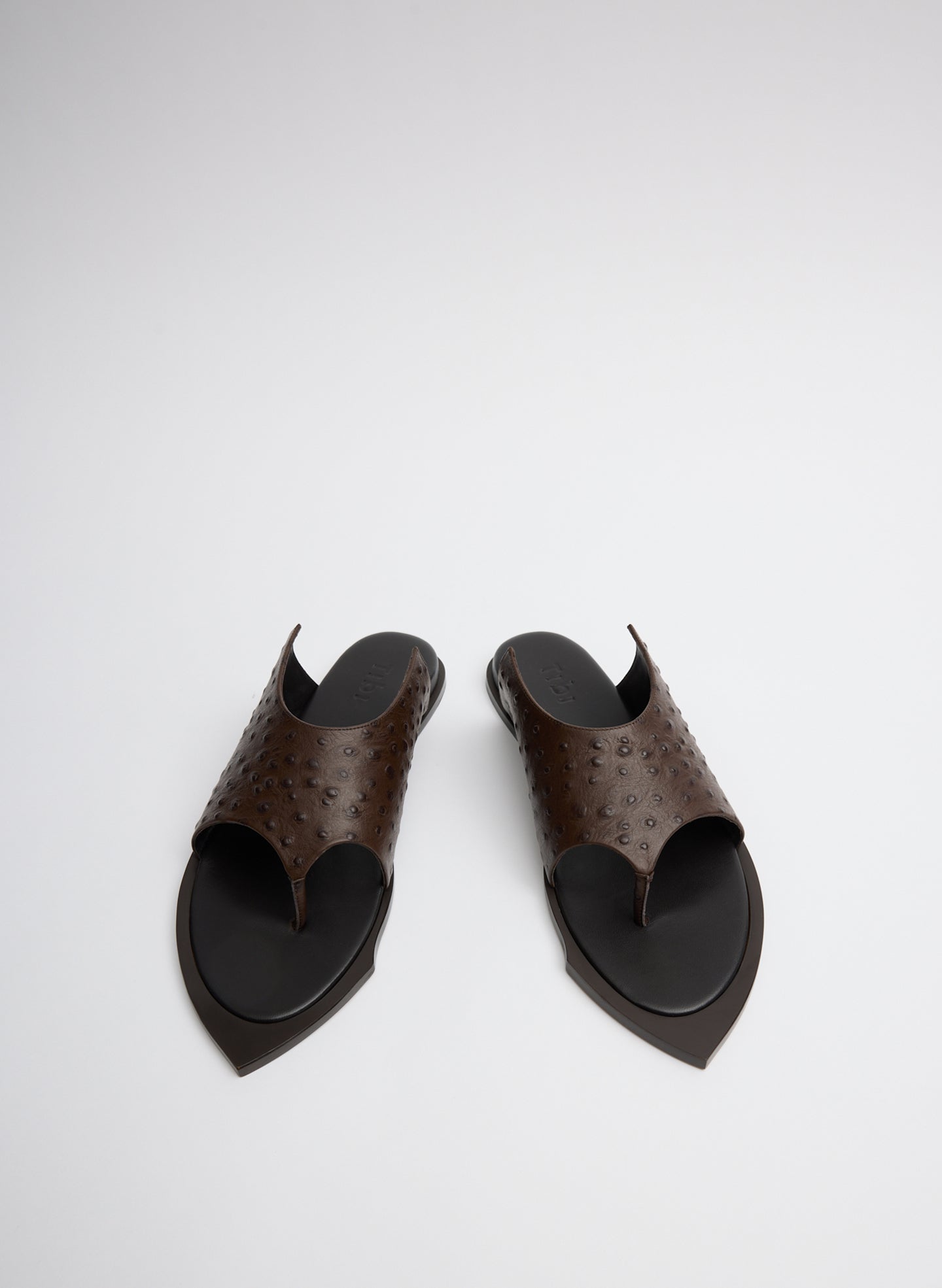 Brown Ostrich Print Leather Gerard Sandal - front view