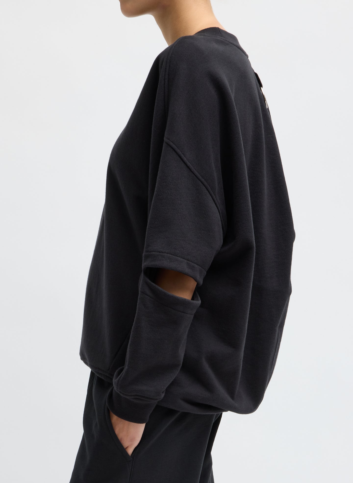 Black Cocoon Crewneck Sweatshirt - side view on model