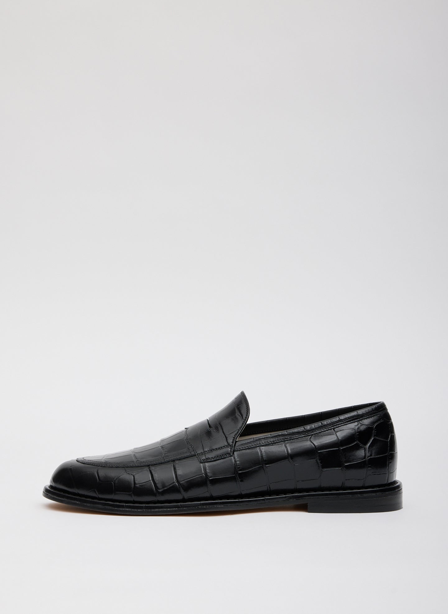 Black Crocodile Embossed Leather Herbert Loafer - side view