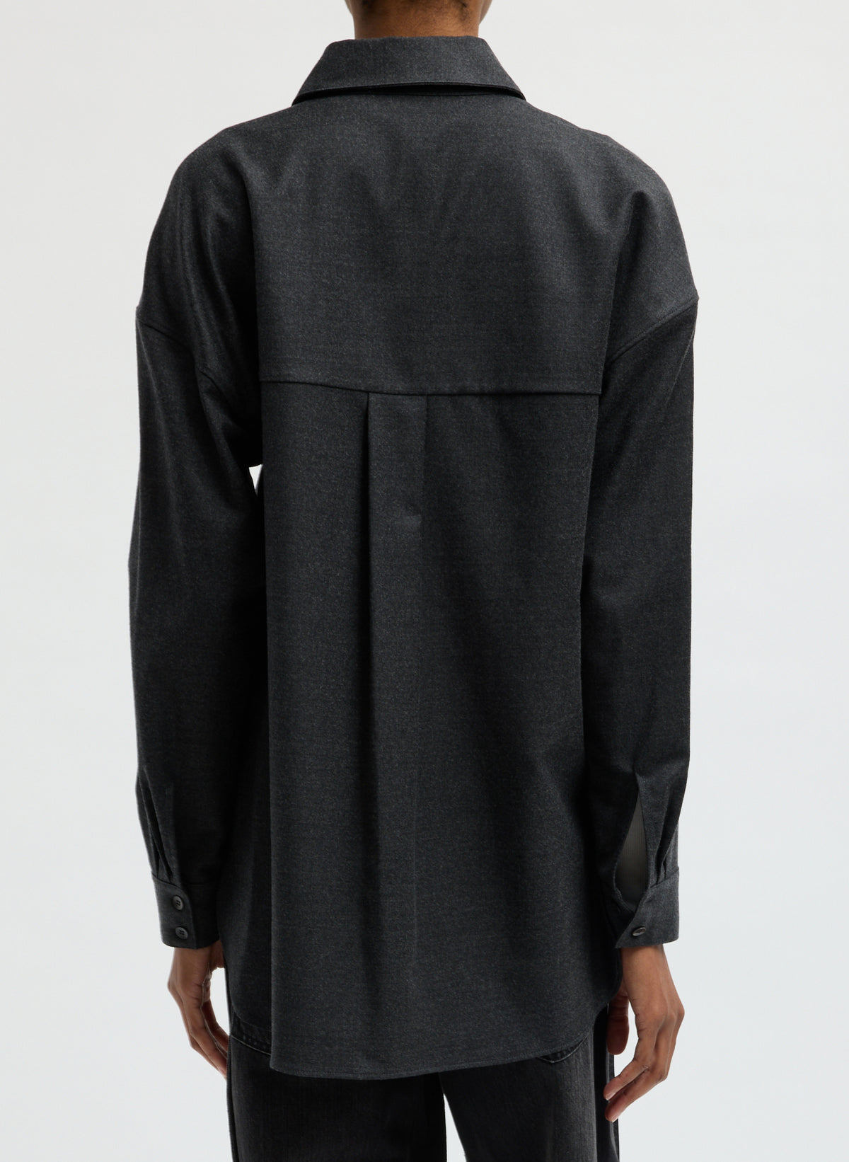 Dark Heather Grey Cozy Flannel Long Sleeve Shirt with Overlap Detail - back view on model