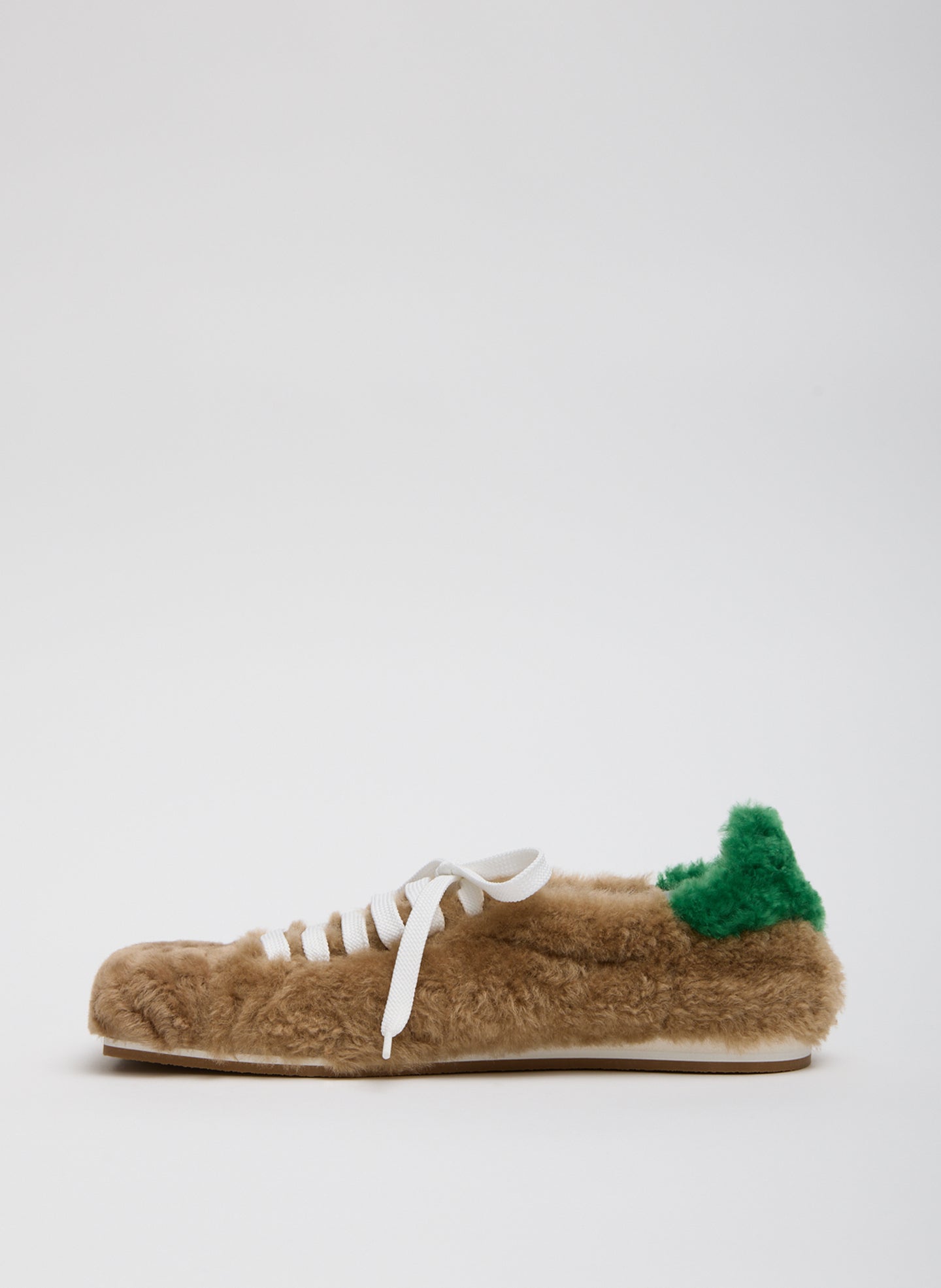 Tan Green Teddy Shearling Seth Sneaker - furry, square toe, side view