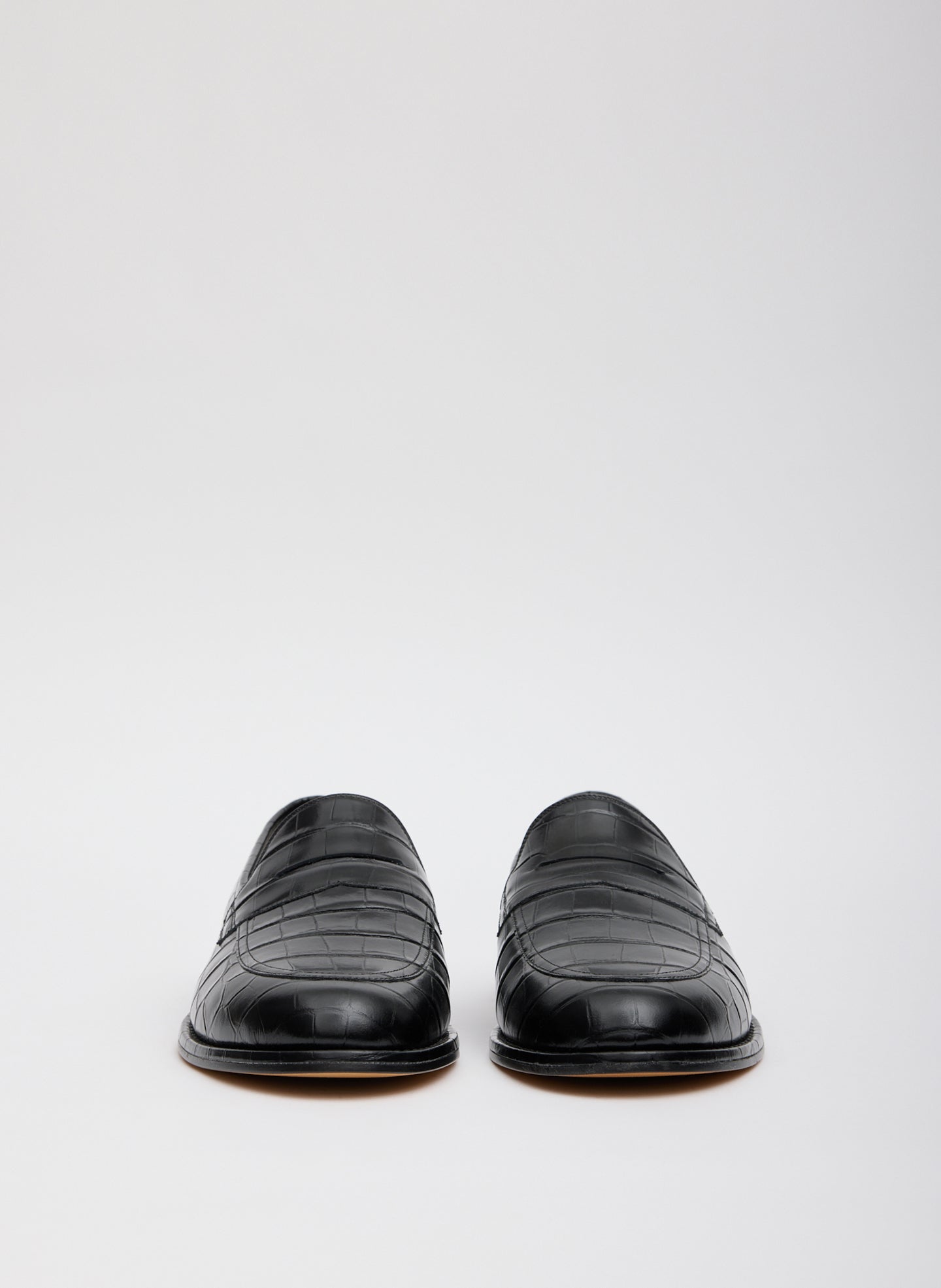 Black Crocodile Embossed Leather Herbert Loafer - front view
