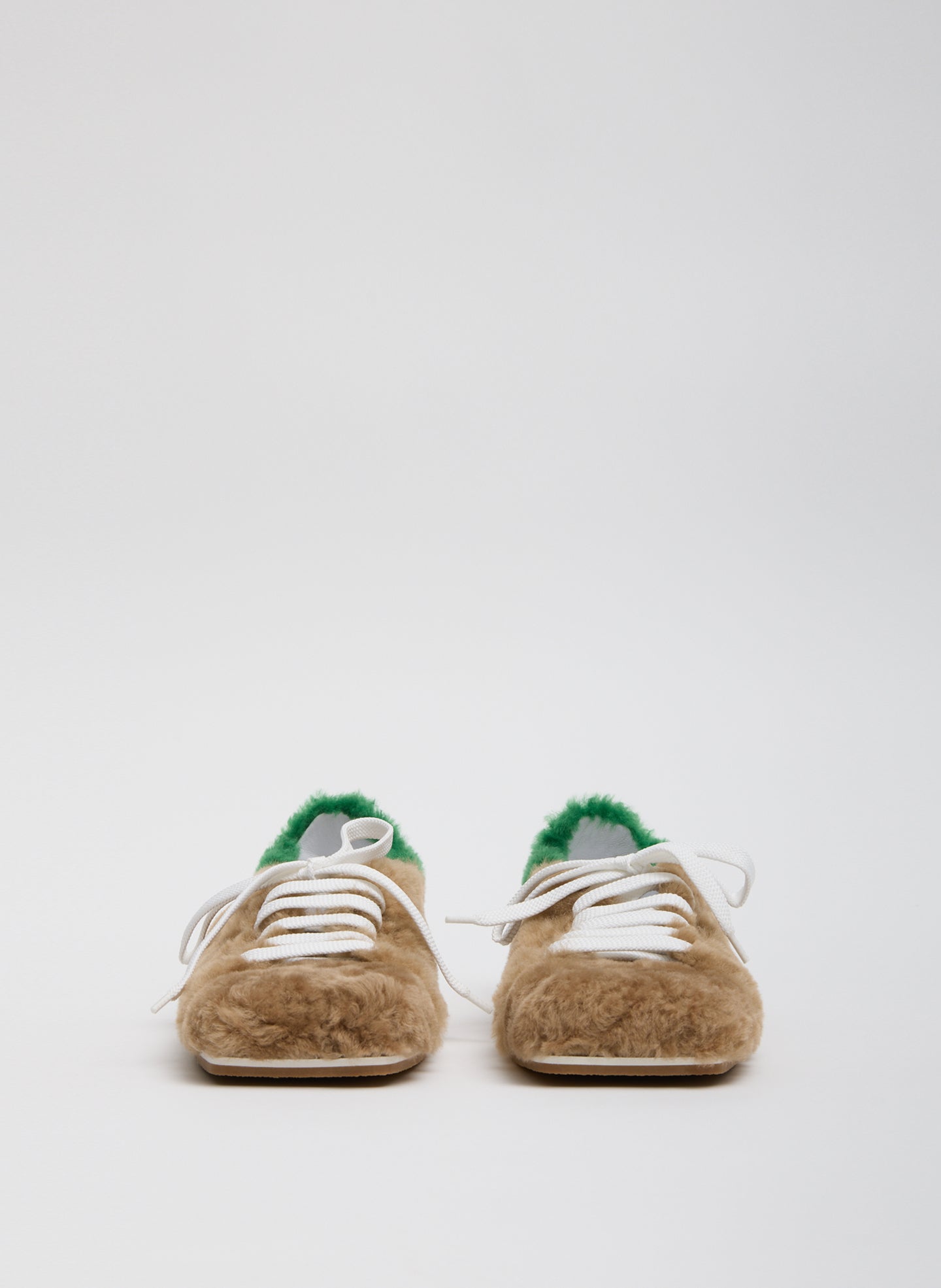 Tan Green Teddy Shearling Seth Sneaker - furry, square toe, front view