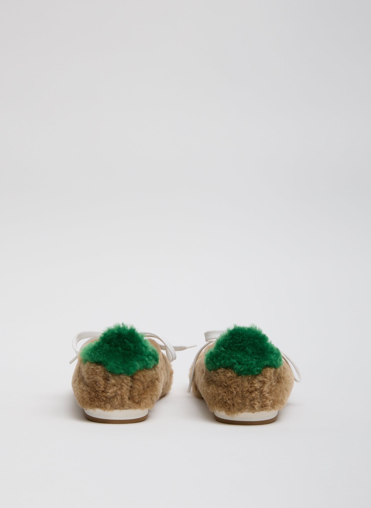 Tan Green Teddy Shearling Seth Sneaker - furry, square toe, back view