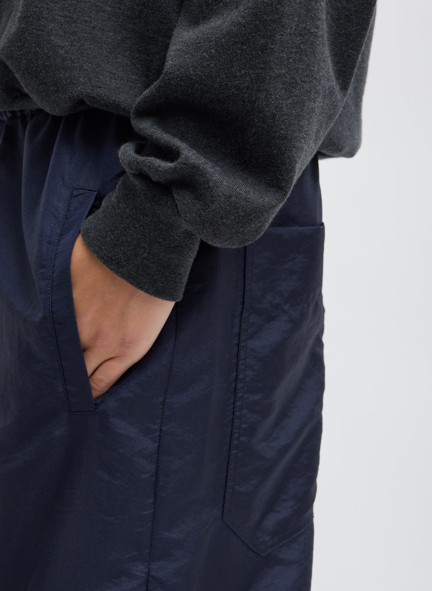 Navy Crispy Nylon Wilt Pull On Jogger - closeup of pocket detail