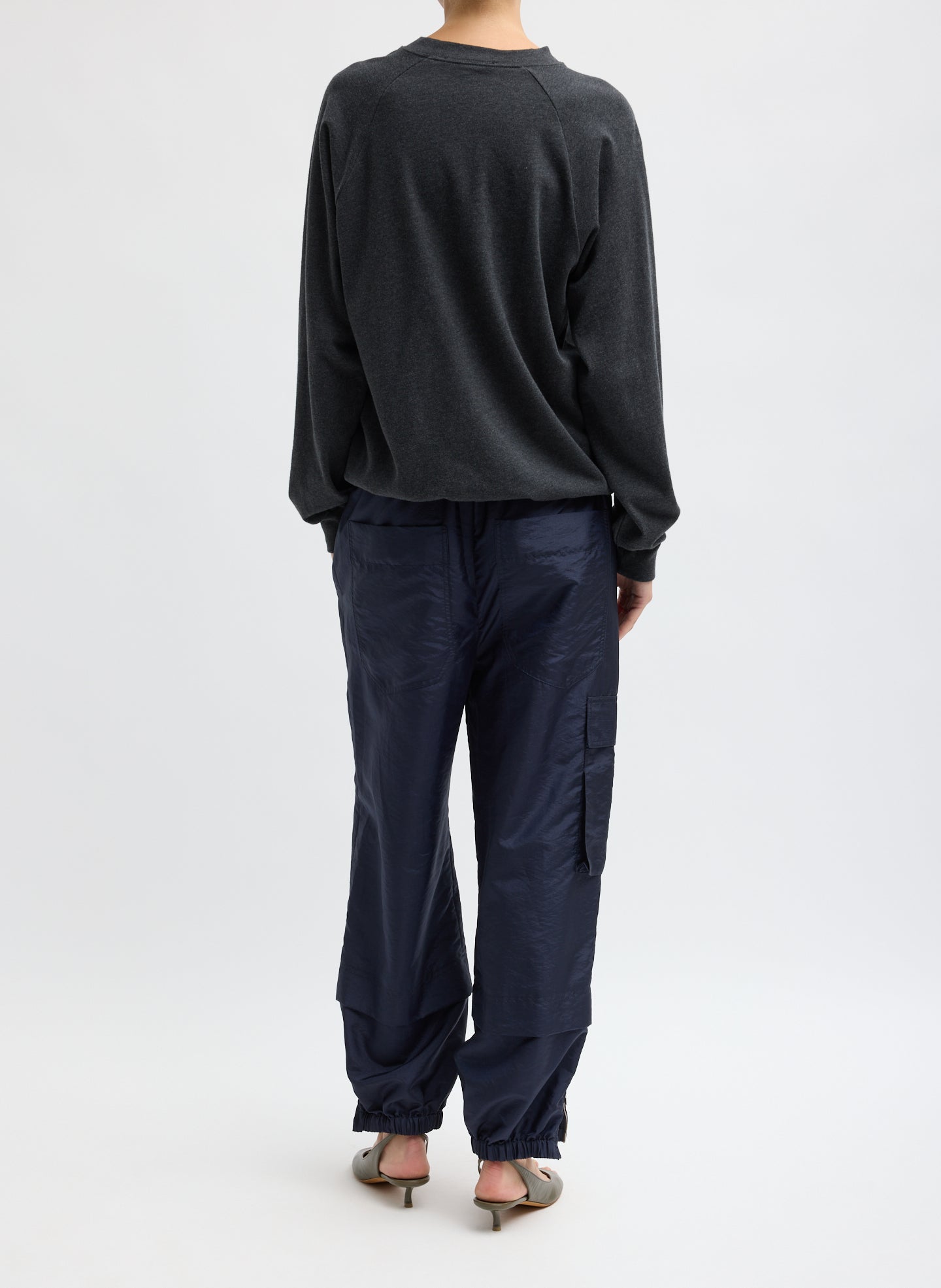 Navy Crispy Nylon Wilt Pull On Jogger - back view on model