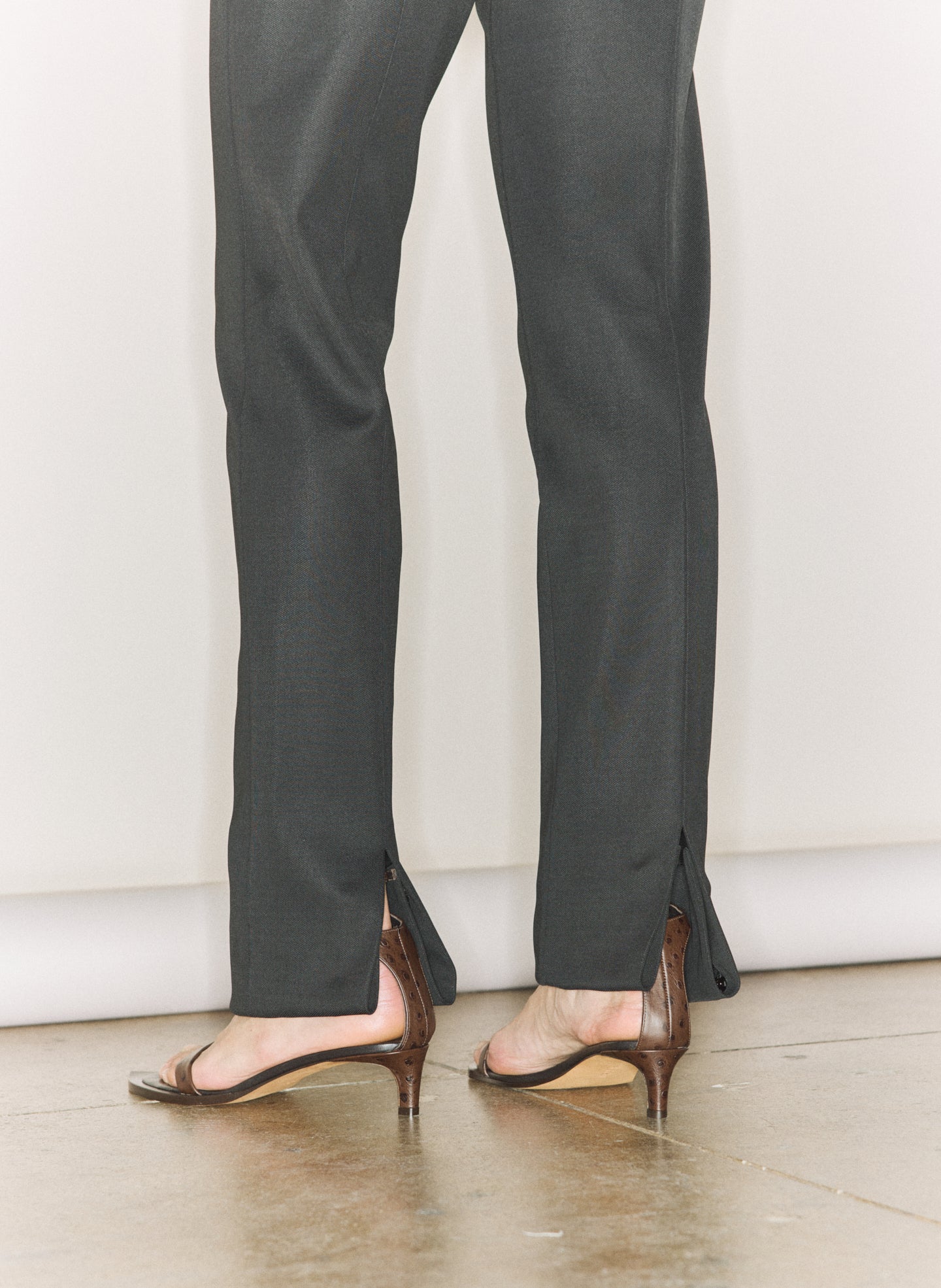 Black Spring Bonded Twill Elfie Trousers With Slits - editorial image on model