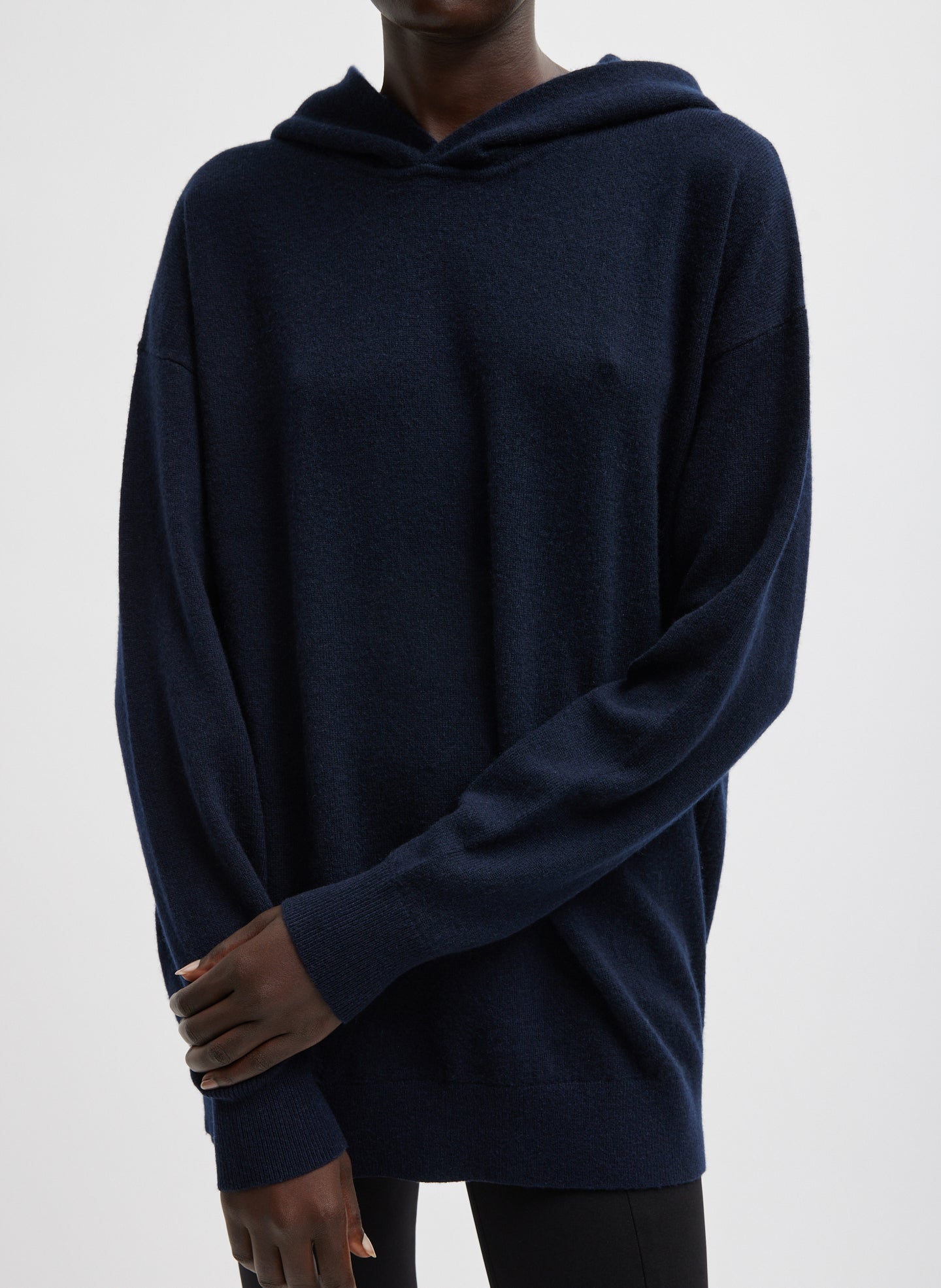 Navy Washable Cashmere Easy Men's Hoodie - sweater, front view on model