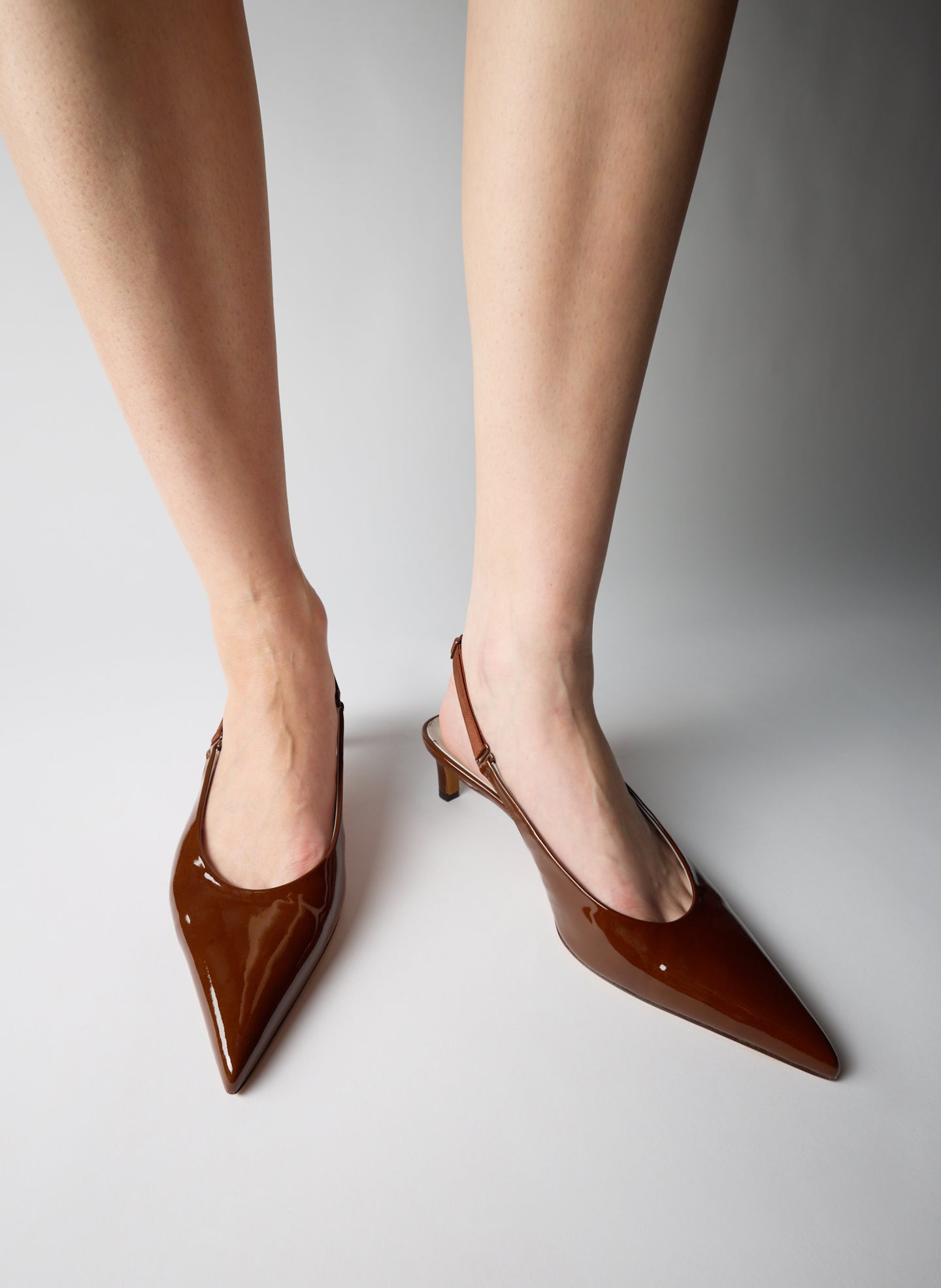 Dark Honey Patent Leather Gilbert Low Pump - on model