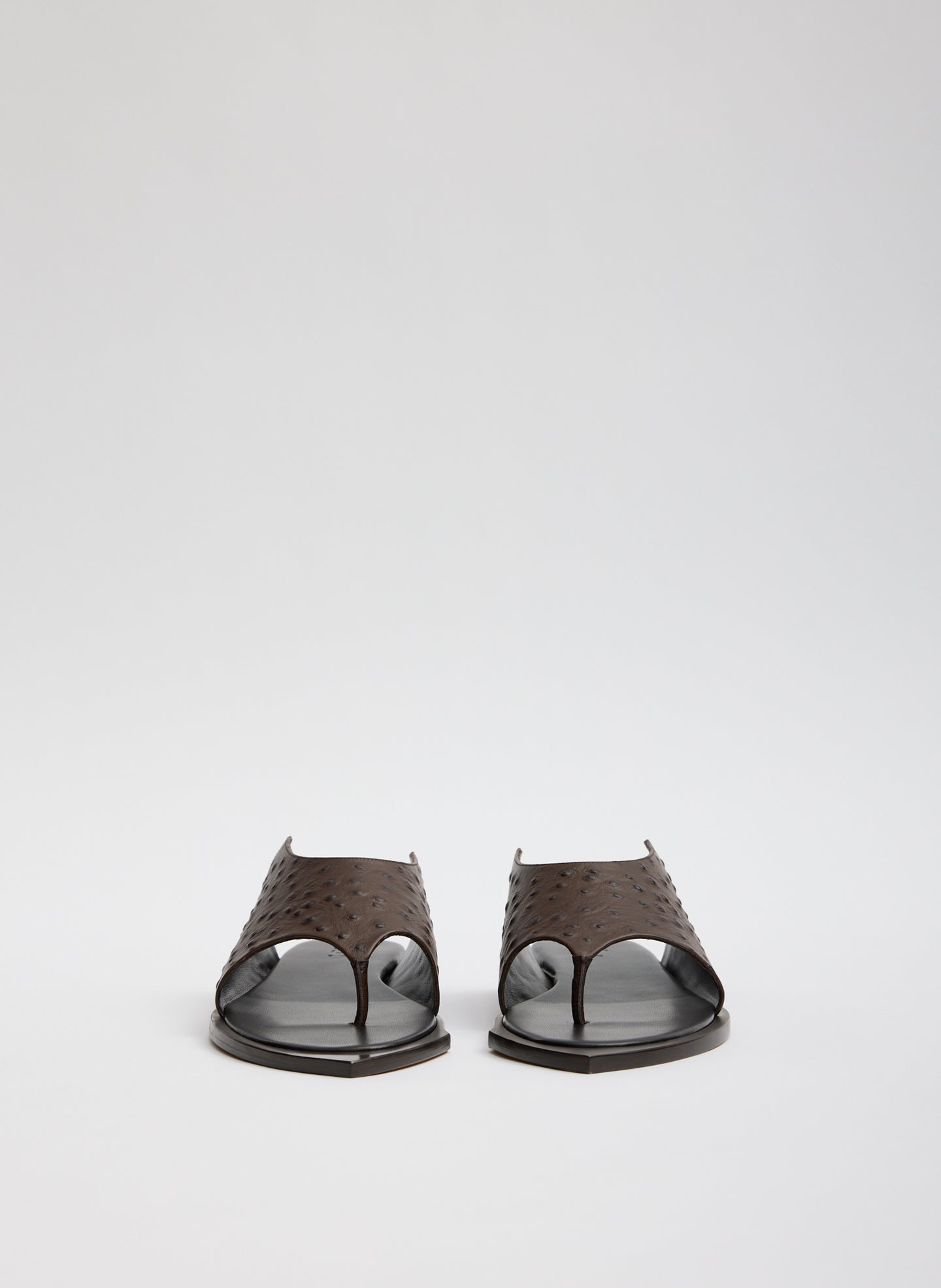 Brown Ostrich Print Leather Gerard Sandal - front view