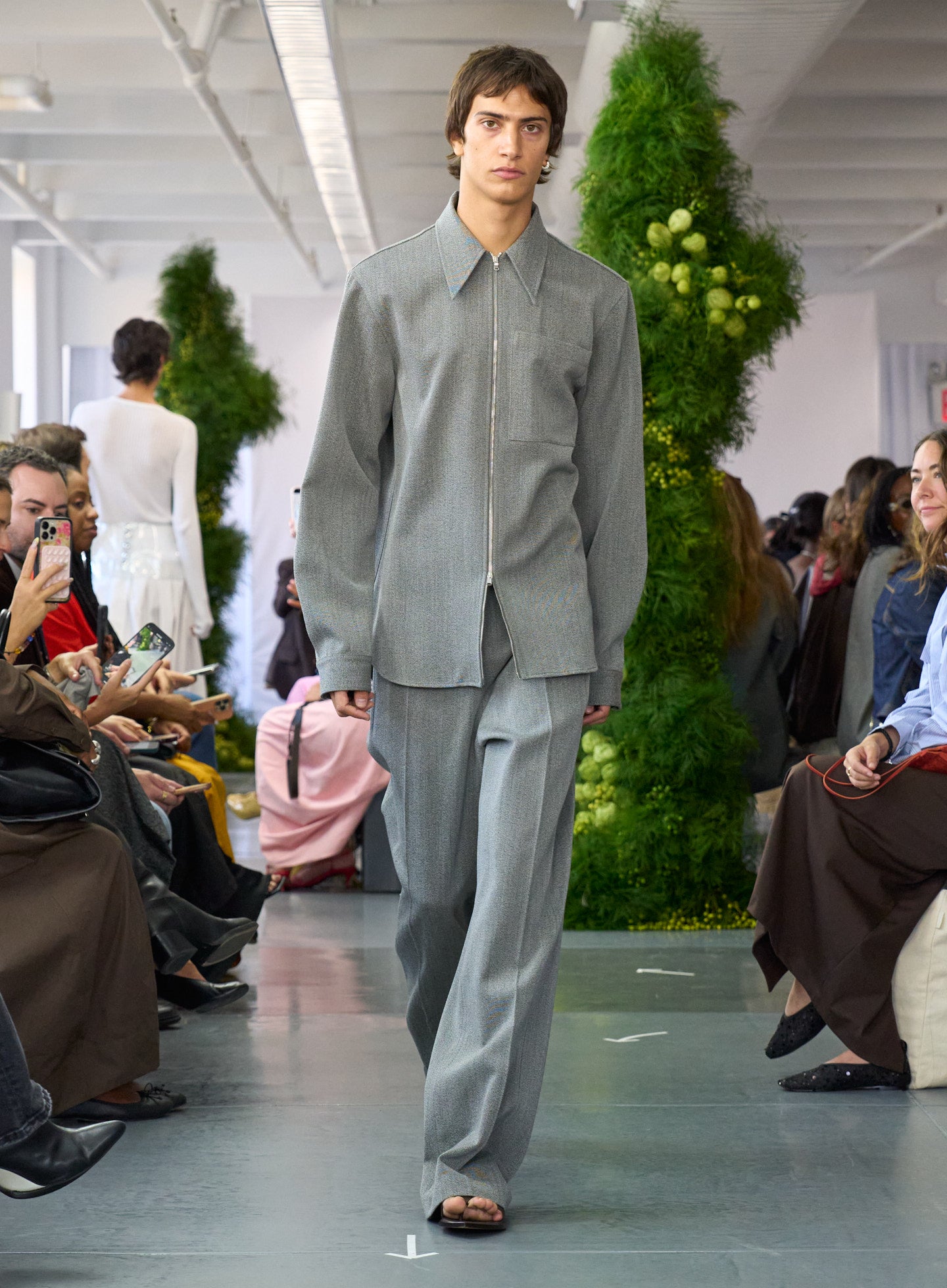 Grey Structured Wool Zip Jacket - on runway