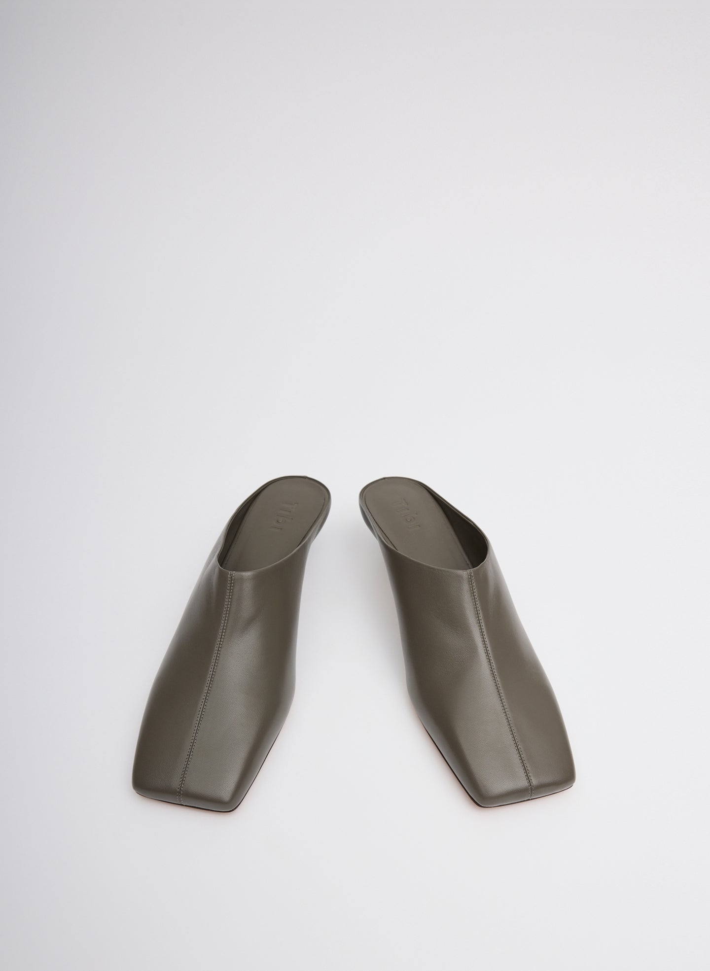 Warm Grey Leather Gwinnett Heeled Mule - front view