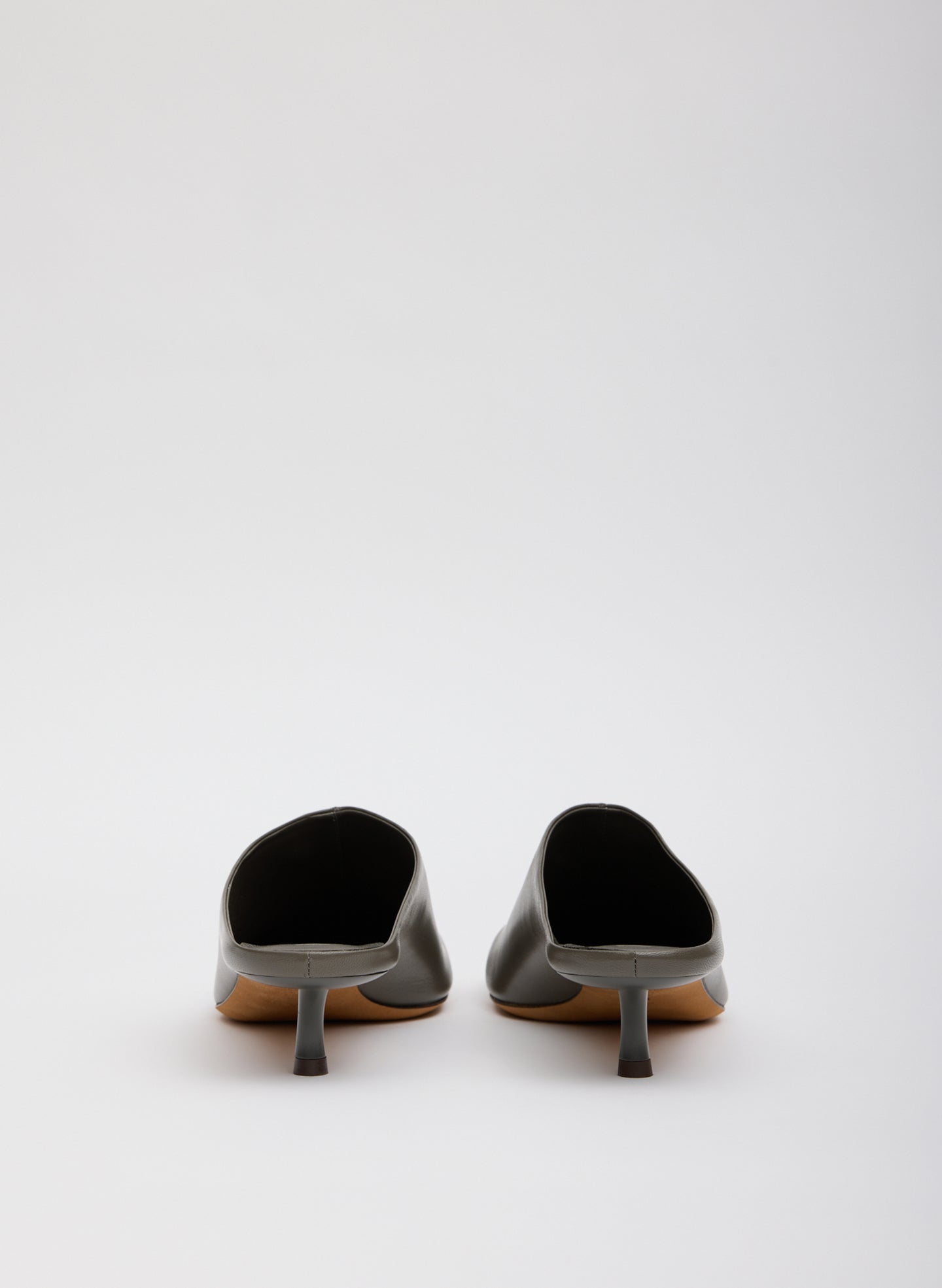 Warm Grey Leather Gwinnett Heeled Mule - back view