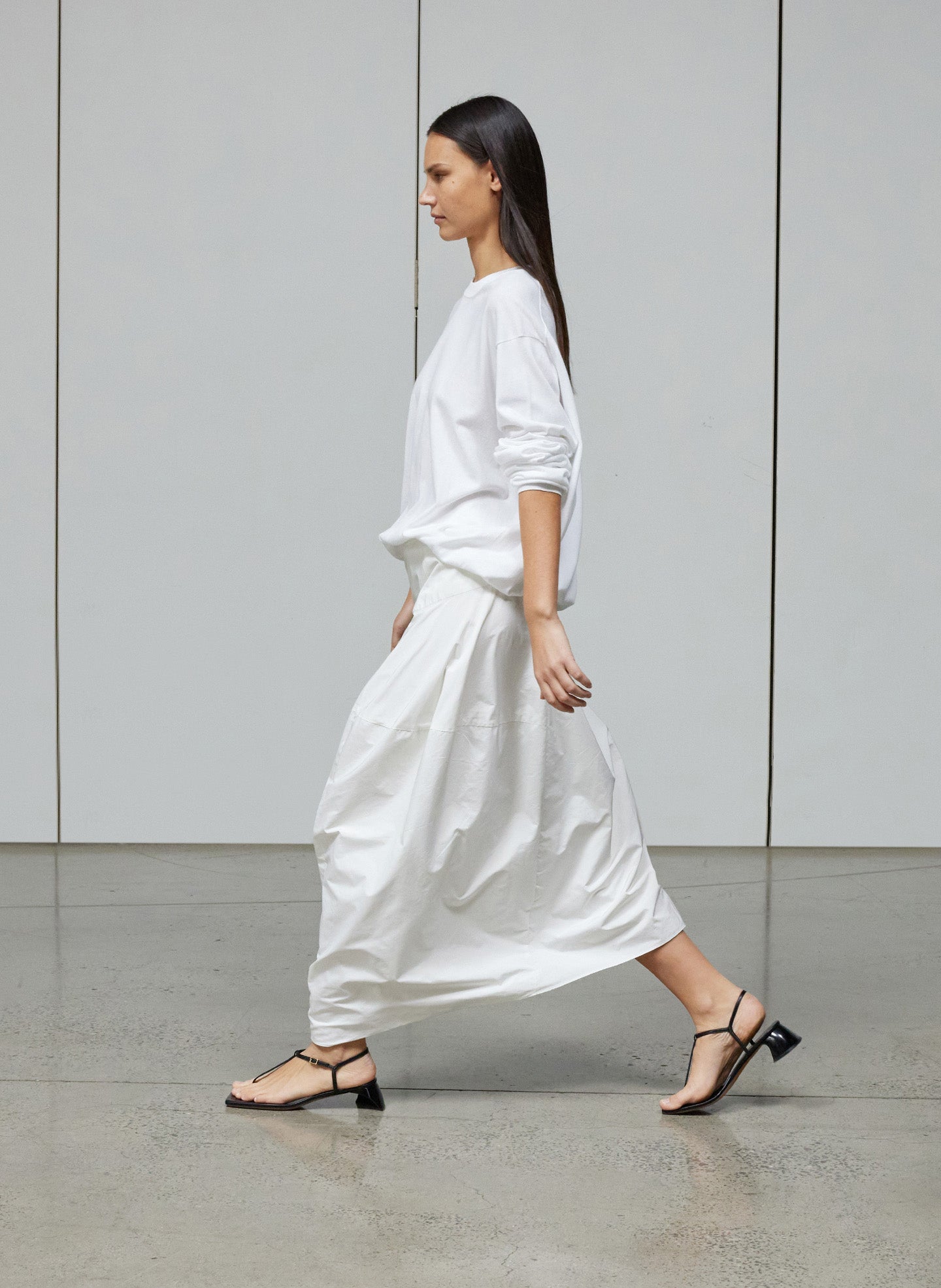 Off White Nylon Asymmetrical Balloon Skirt - editorial campaign on model
