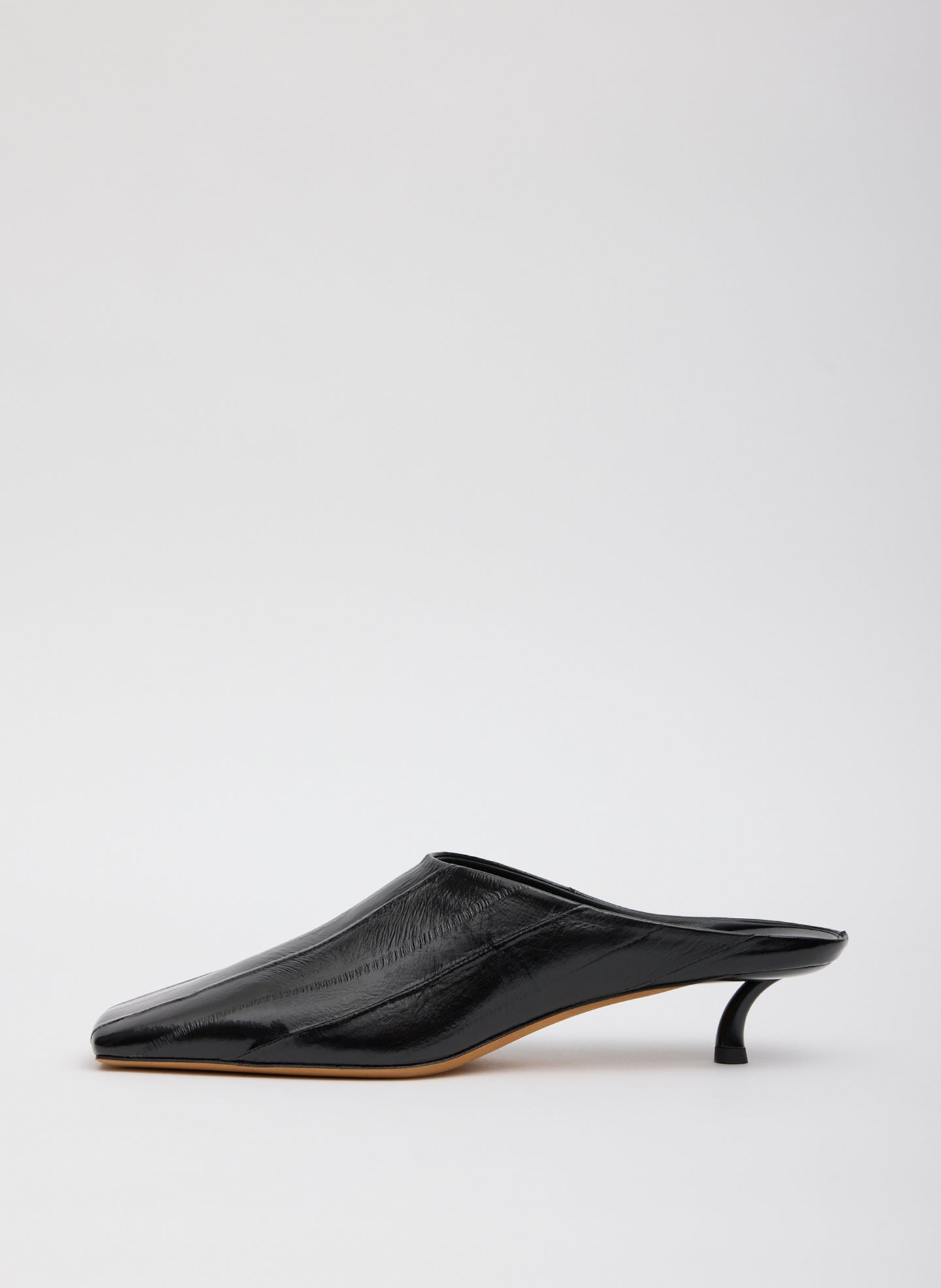 Black Eel Skin Gwinnett Heeled Mules - side view