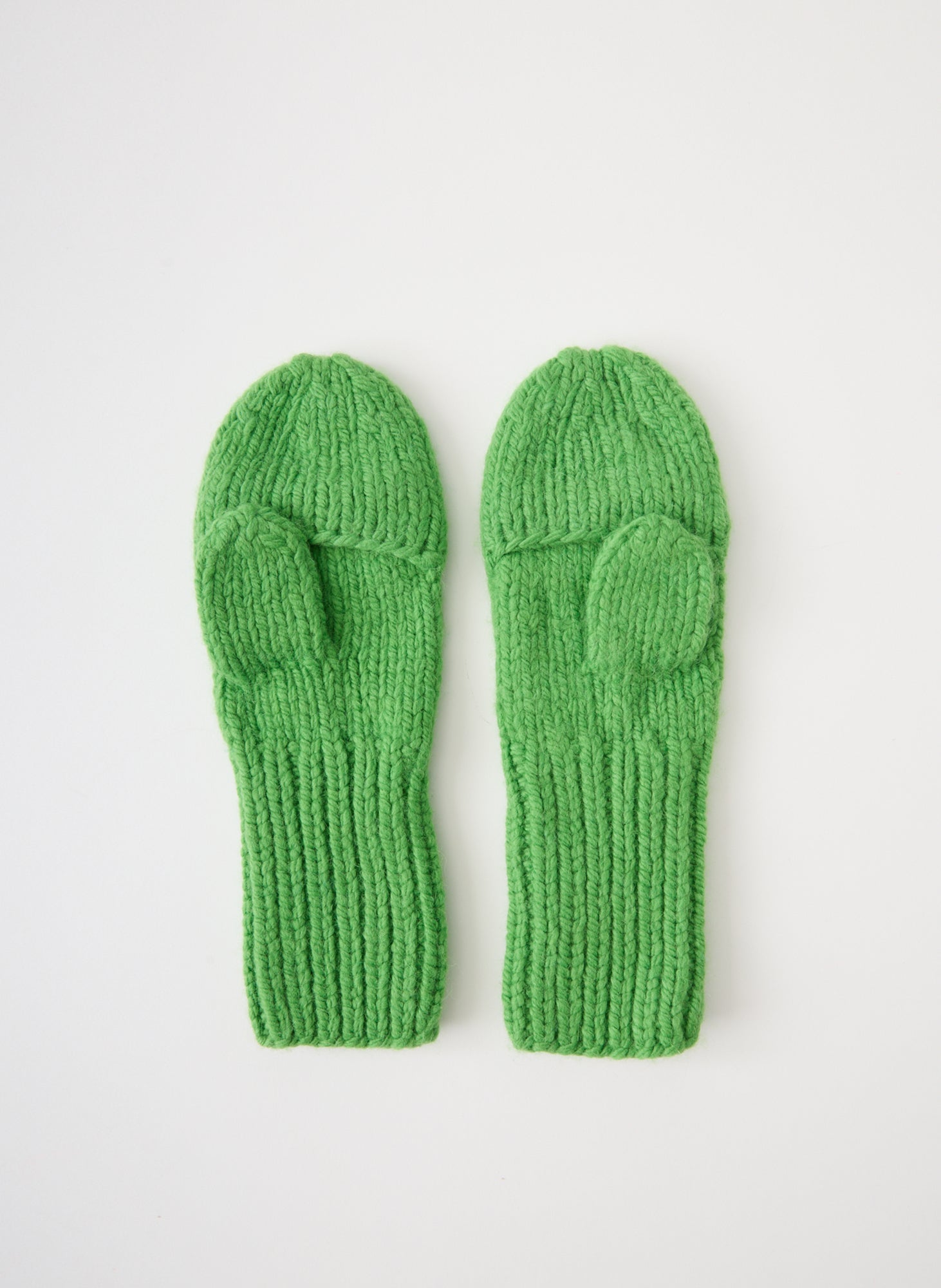 Green Cozy Mittens - knit mittens, flat lay