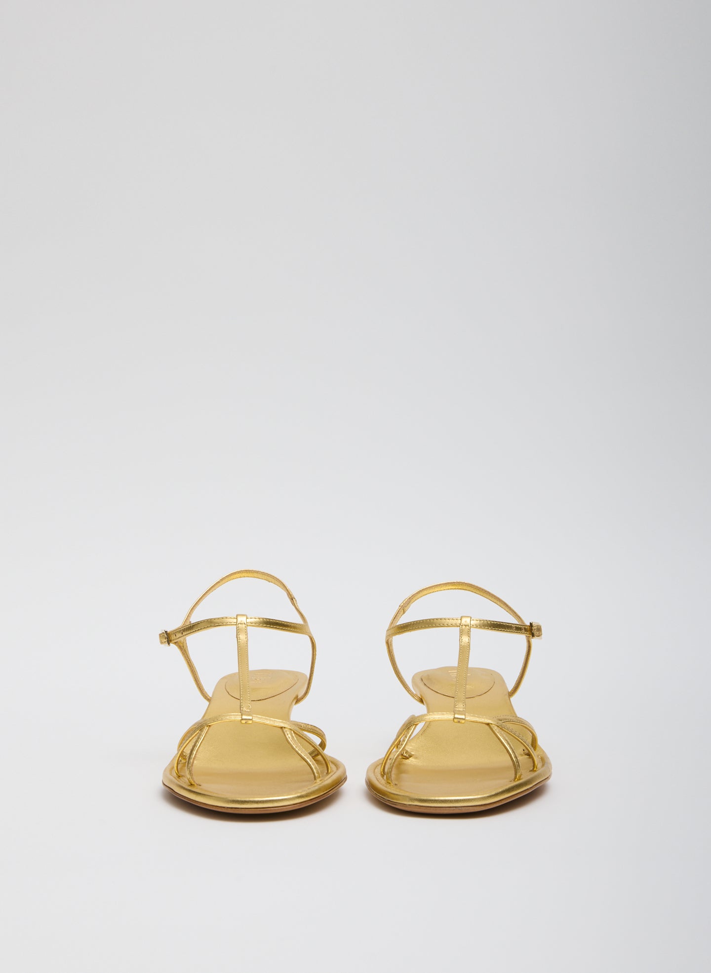 Gold Christopher Metallic Nappa Heel - heeled leather sandal, front view