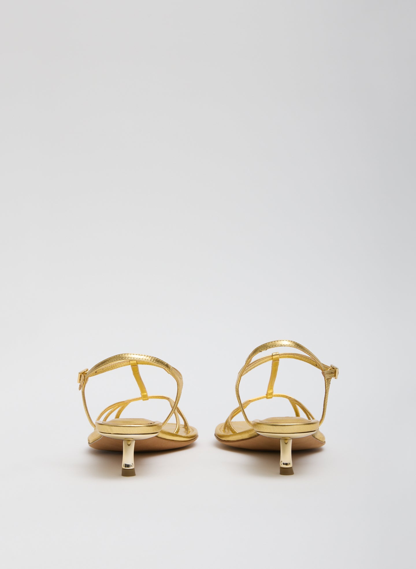 Gold Christopher Metallic Nappa Heel - heeled leather sandal, back view