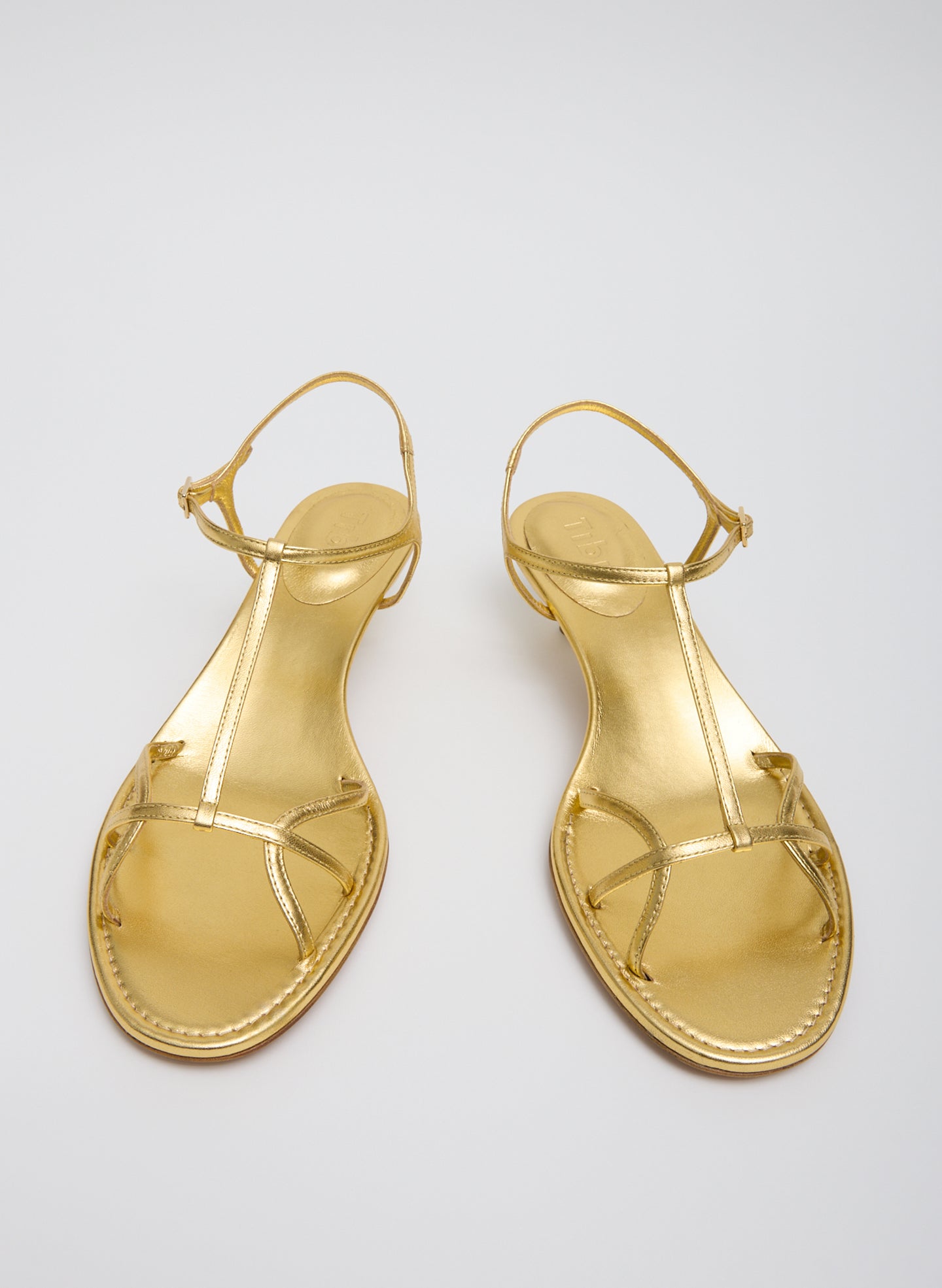 Gold Christopher Metallic Nappa Heel - heeled leather sandal, front view