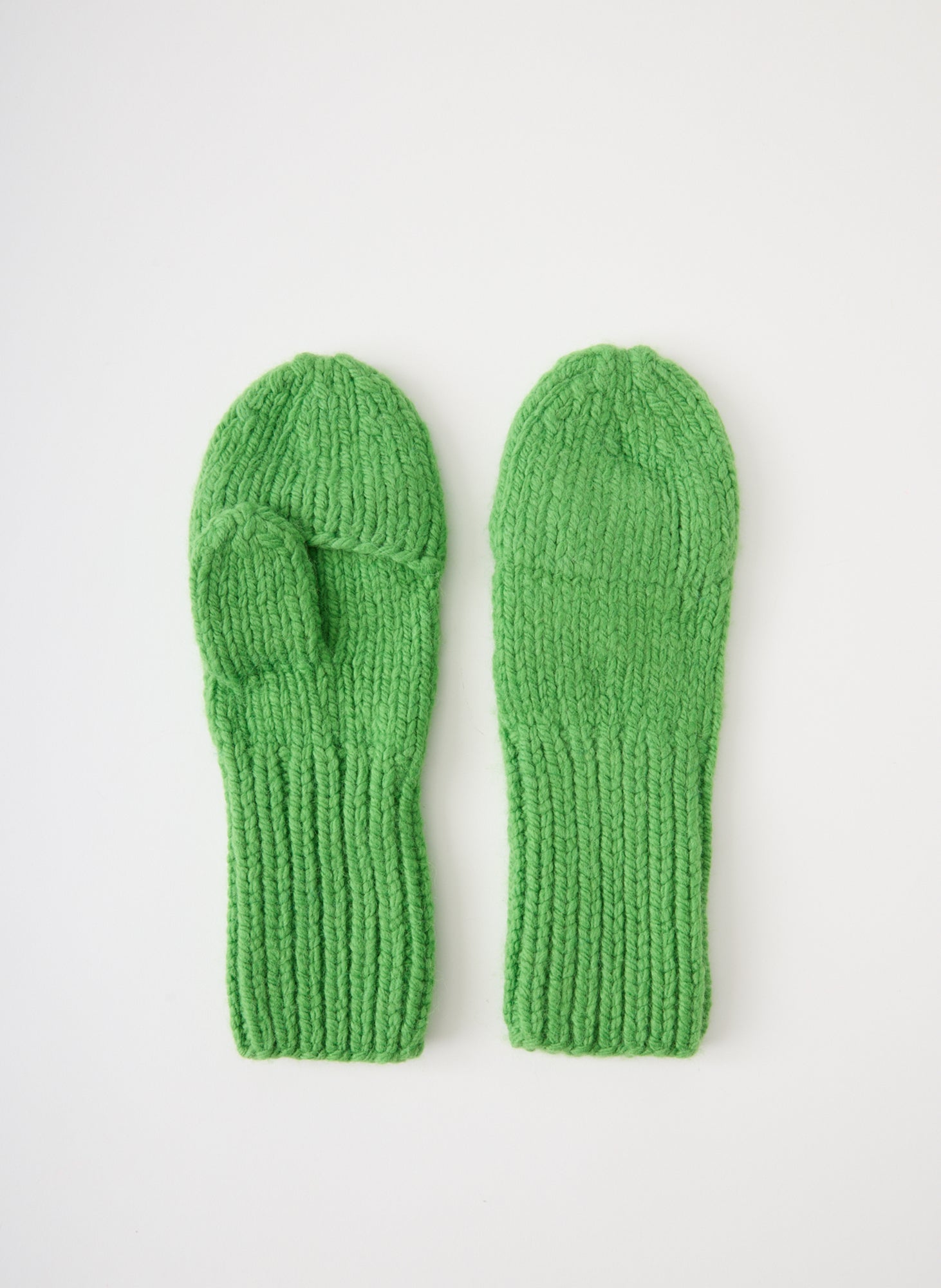Green Cozy Mittens - knit mittens, flat lay