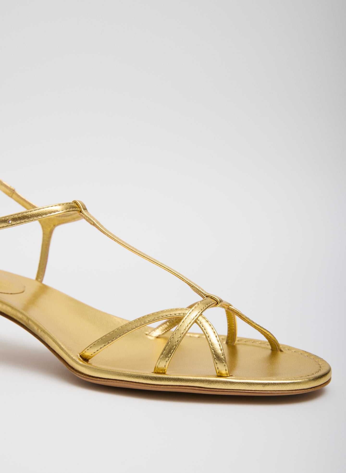 Gold Christopher Metallic Nappa Heel - closeup of leather strap detail