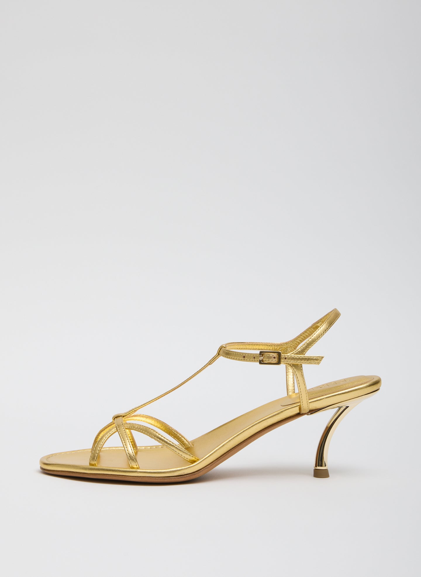Gold Milbourne Metallic Nappa Heel - heeled leather sandal, side view