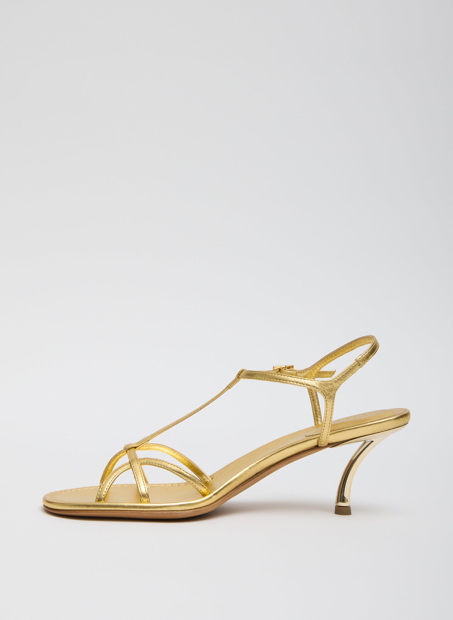 Gold Milbourne Metallic Nappa Heel - heeled leather sandal, side view
