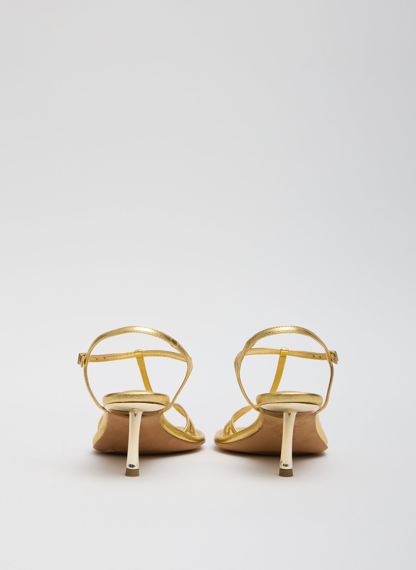 Gold Milbourne Metallic Nappa Heel - heeled leather sandal, back view