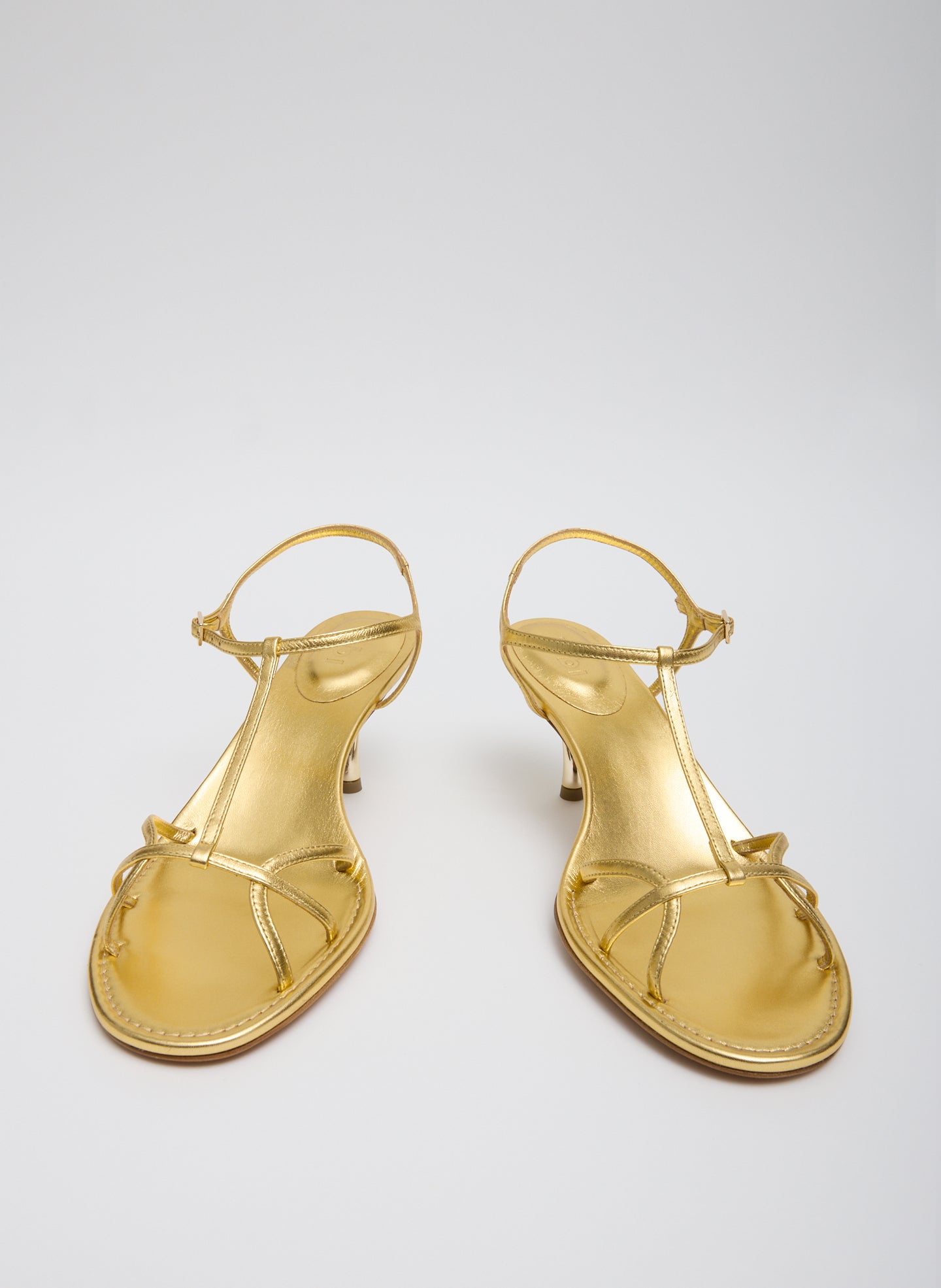 Gold Milbourne Metallic Nappa Heel - heeled leather sandal, overhead view