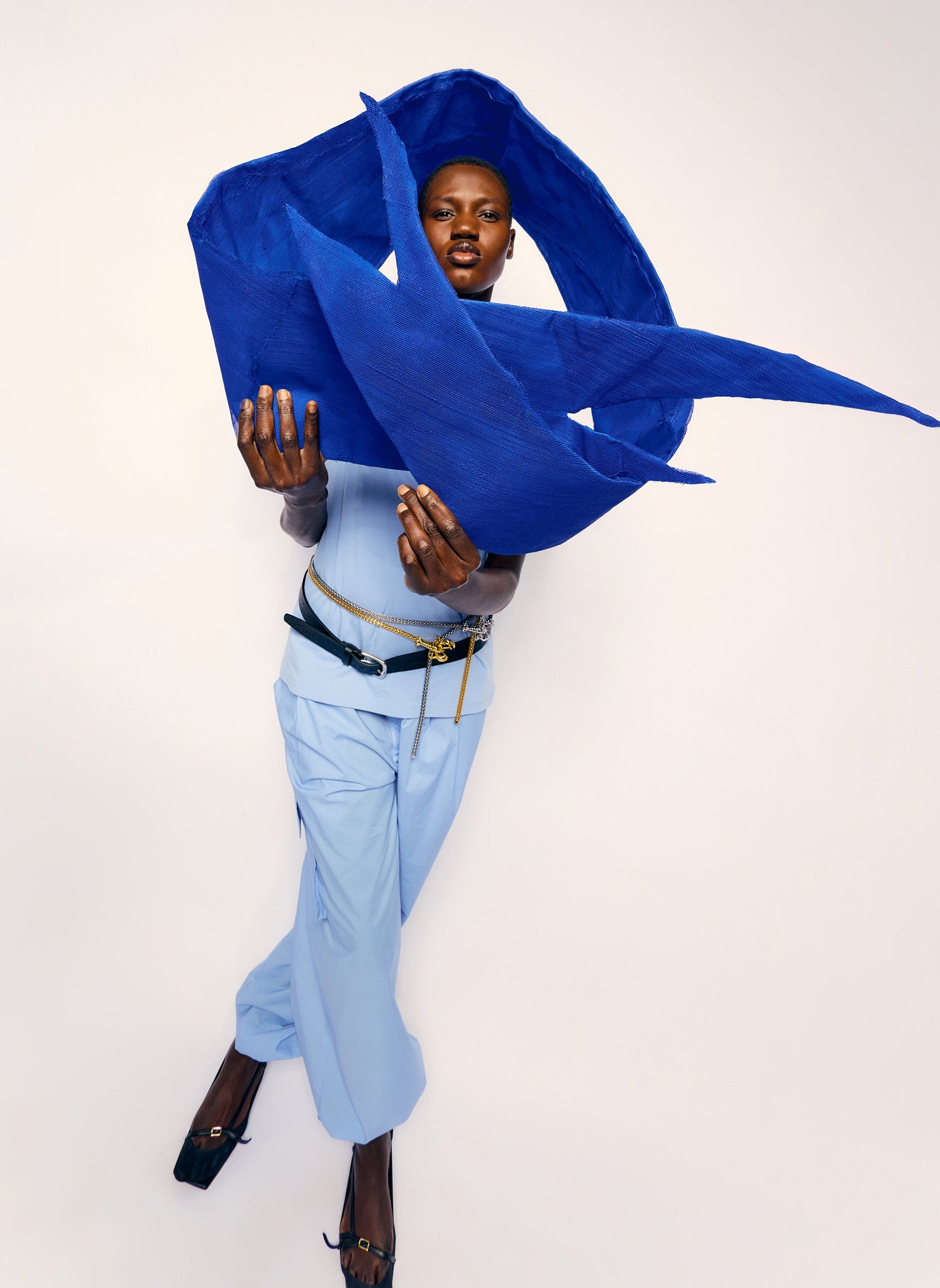 Blue Vintage Cotton Wide Leg Pull On Cargo Pant - editorial campaign on model