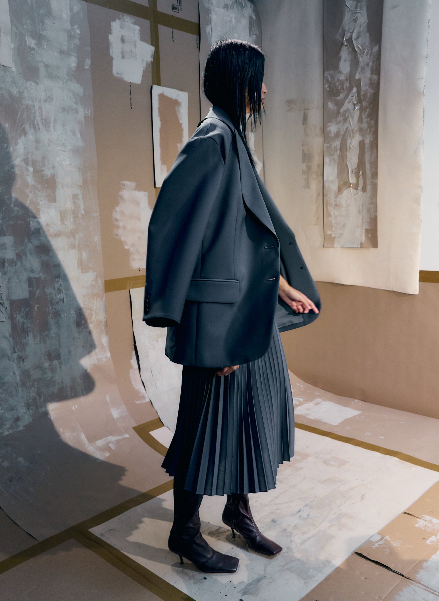 Blue Fog Tropical Wool Liam Blazer + Sunray Skirt - editorial image on model