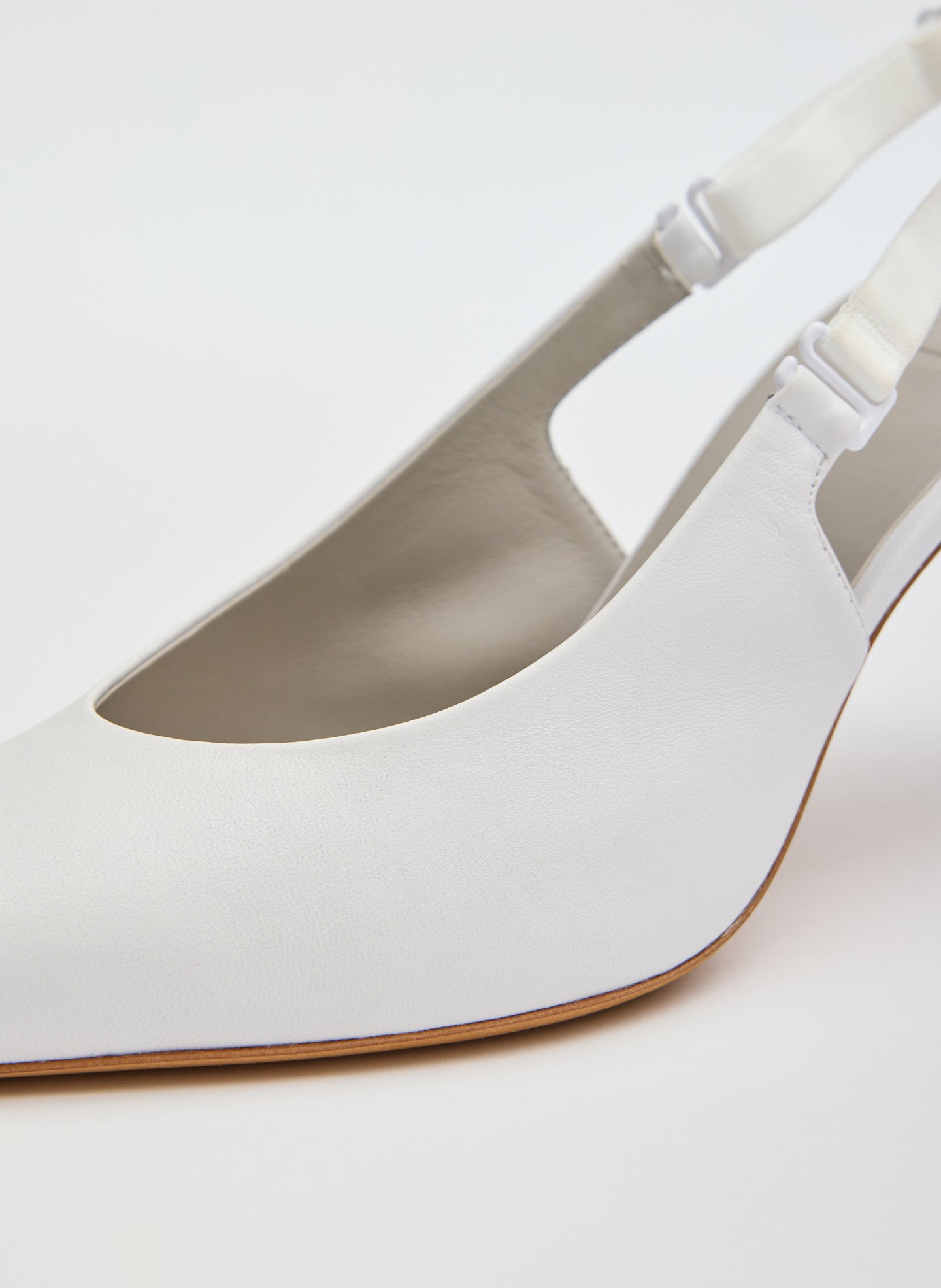 White Leather Beasley Pump - closeup of leather detail