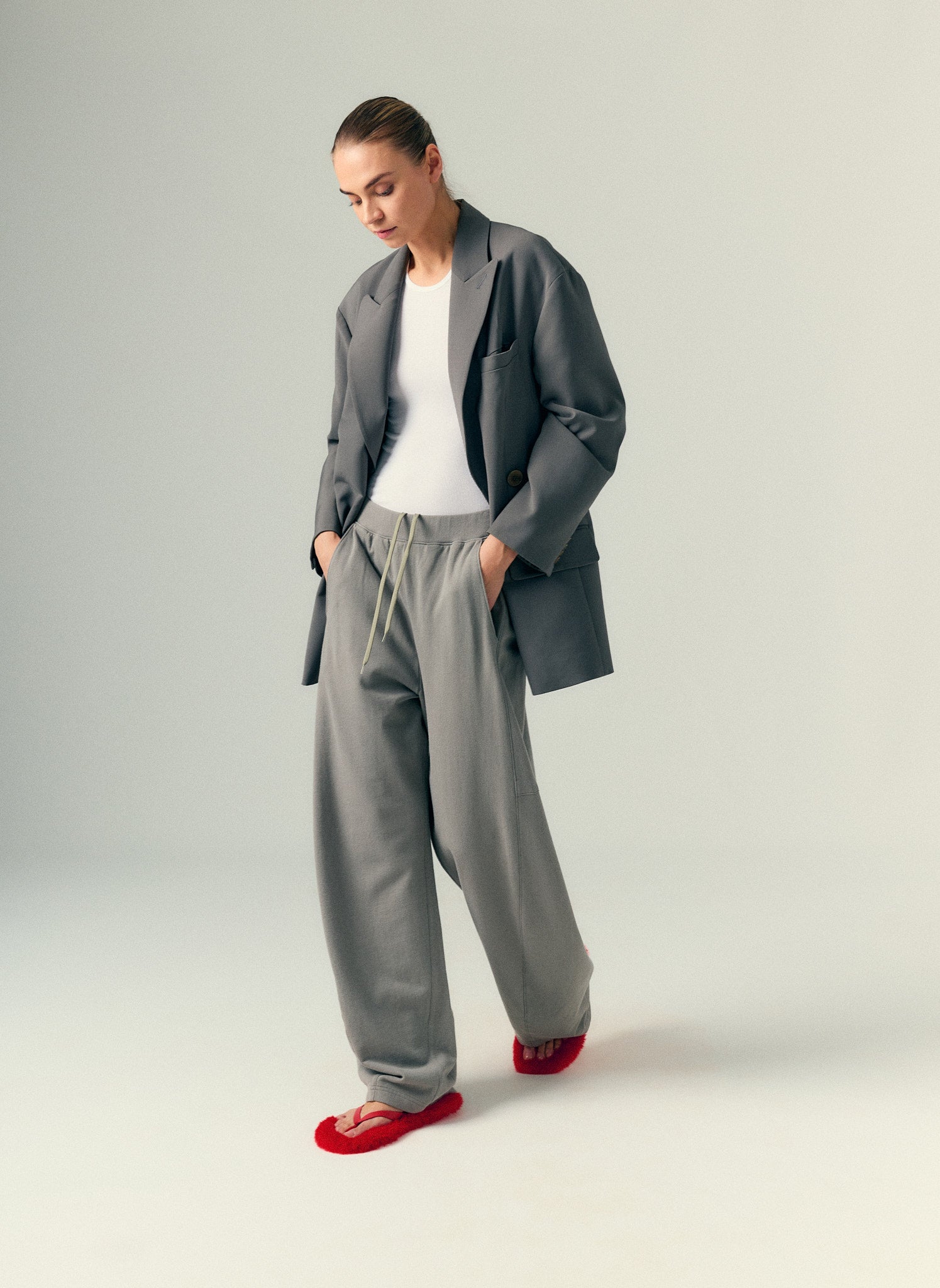 Dark Stone Grey Light Weight Sweatshirting Winslow Pant - editorial campaign on model