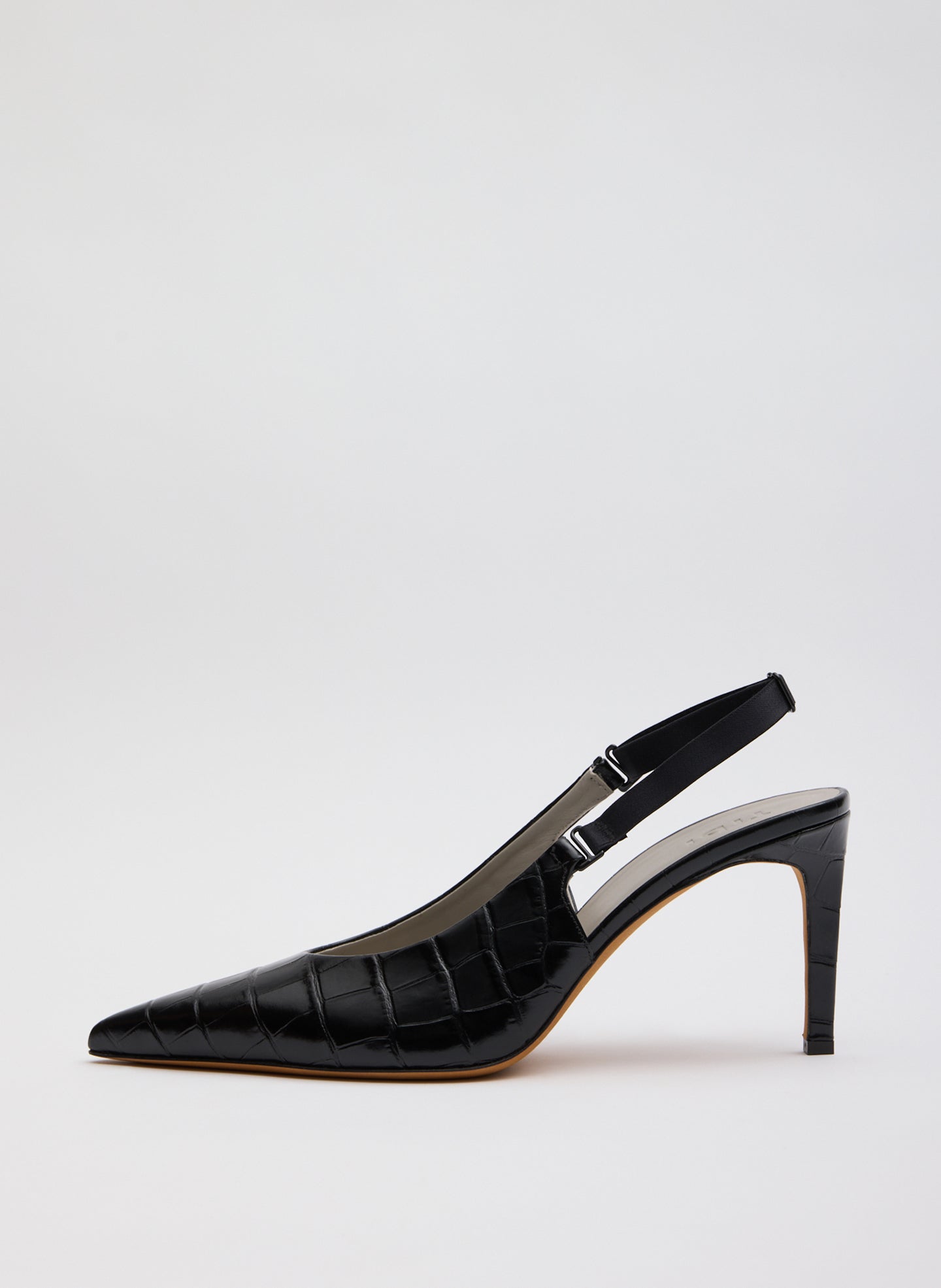 Black Crocodile Embossed Leather Beasley Pump - side view