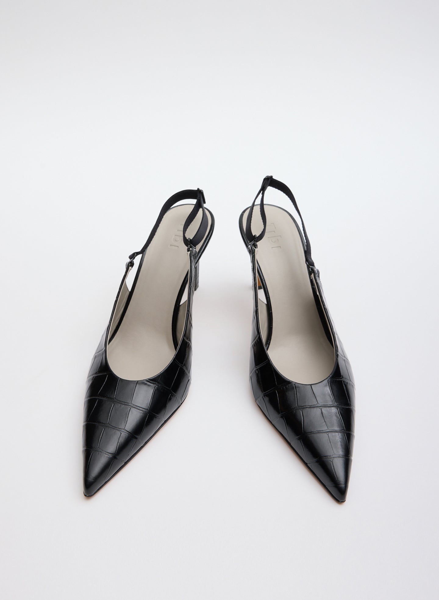 Black Crocodile Embossed Leather Beasley Pump - front view