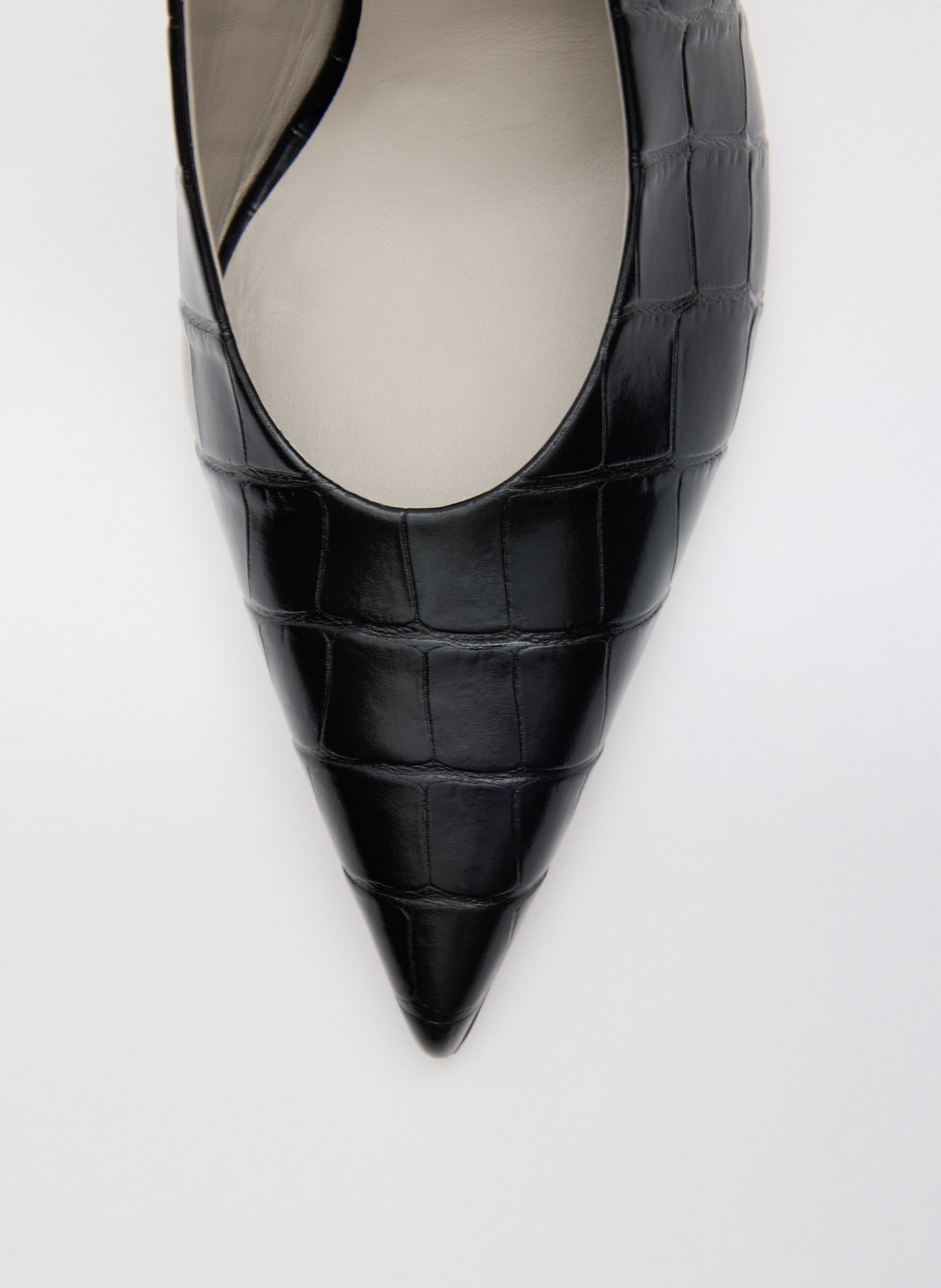 Black Crocodile Embossed Leather Beasley Pump - closeup of toe detail