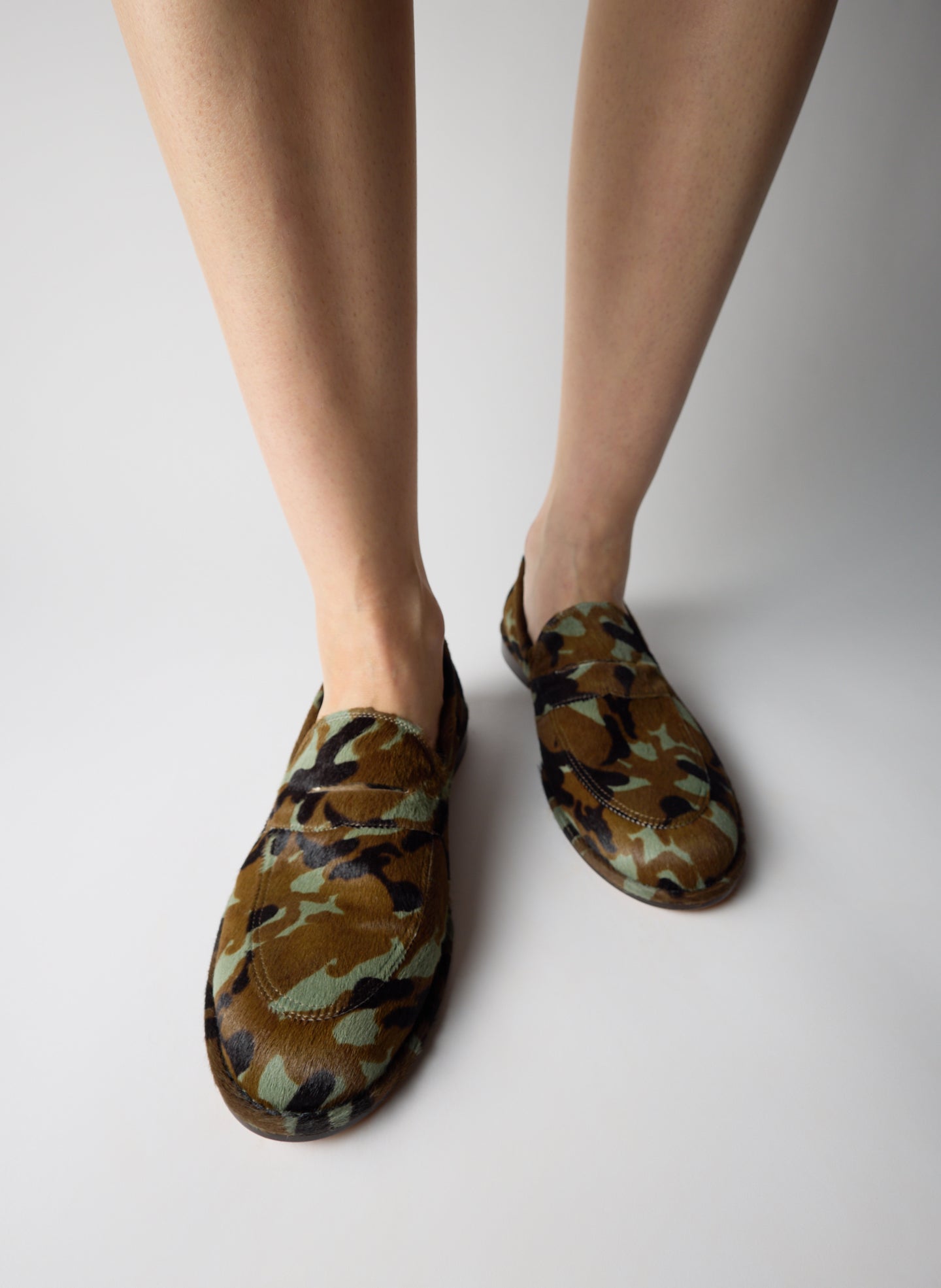 Green Camouflage printed calf hair Herbert Loafer - on model