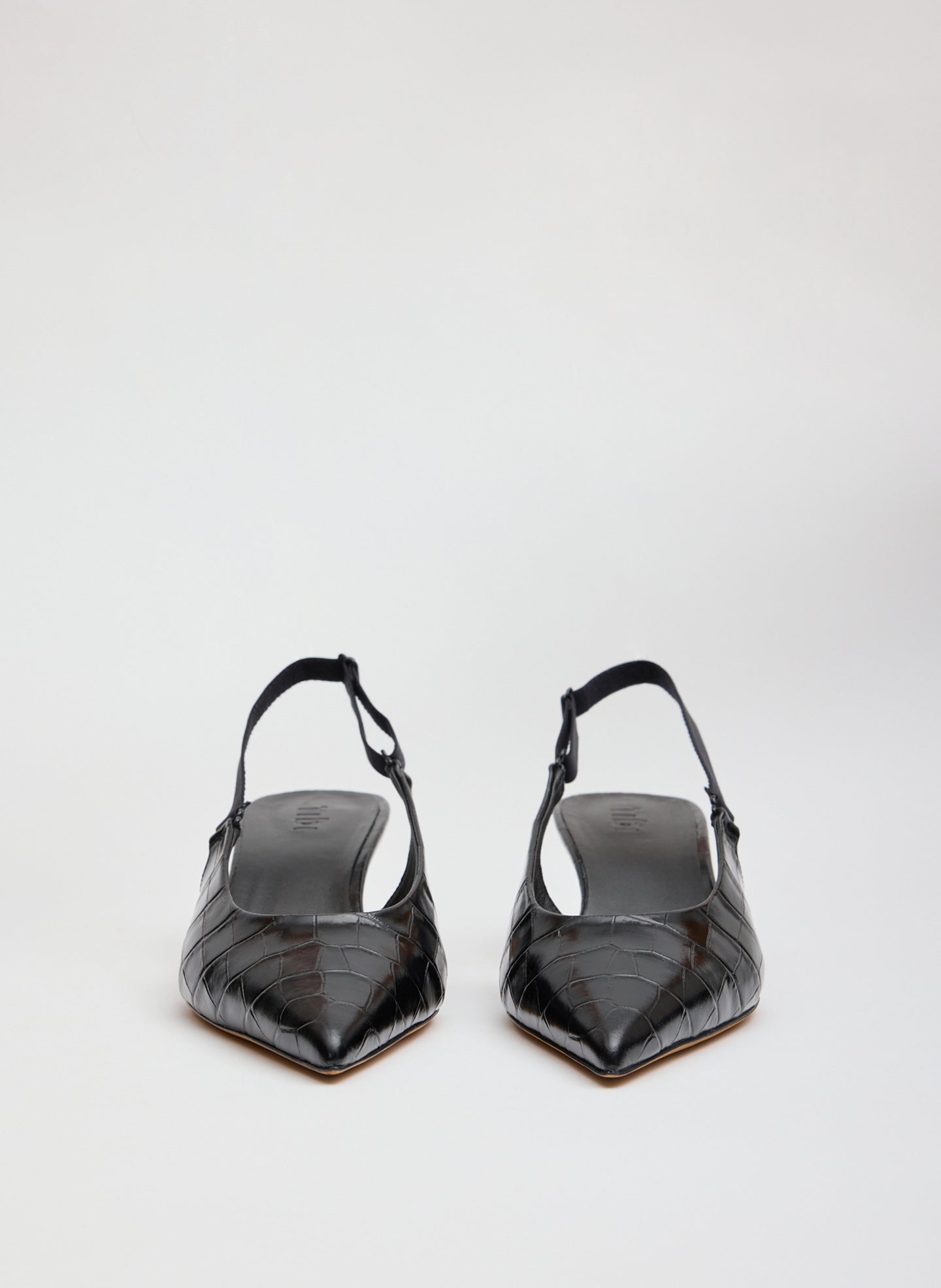 Black Crocodile Embossed Leather Gilbert Low Pump - front view