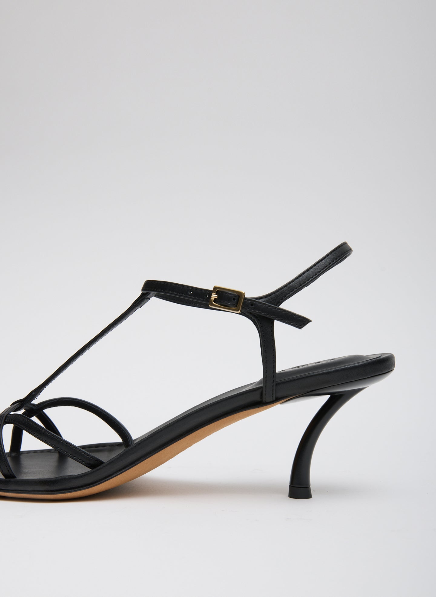 Black Milbourne Heel - closeup of leather strap and buckle detail
