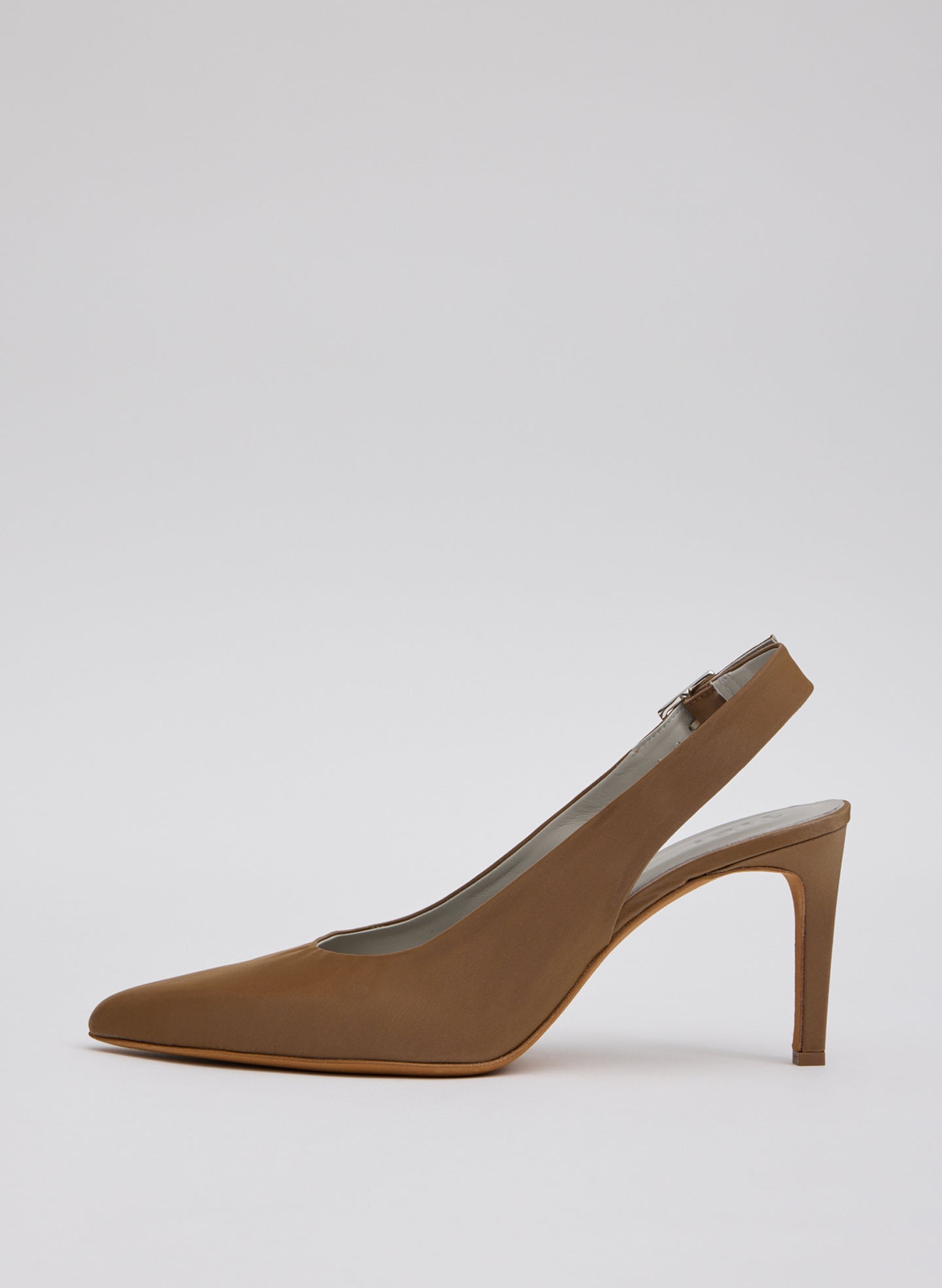 Brown Silk Reyner Pump - side view