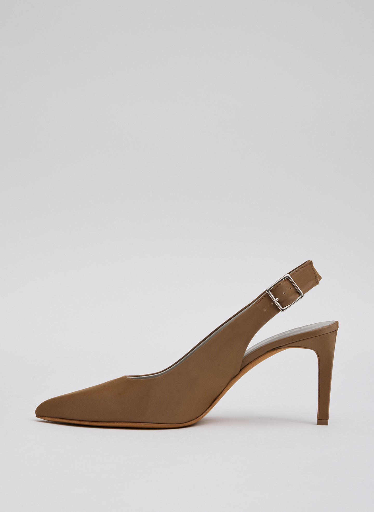 Brown Silk Reyner Pump - side view