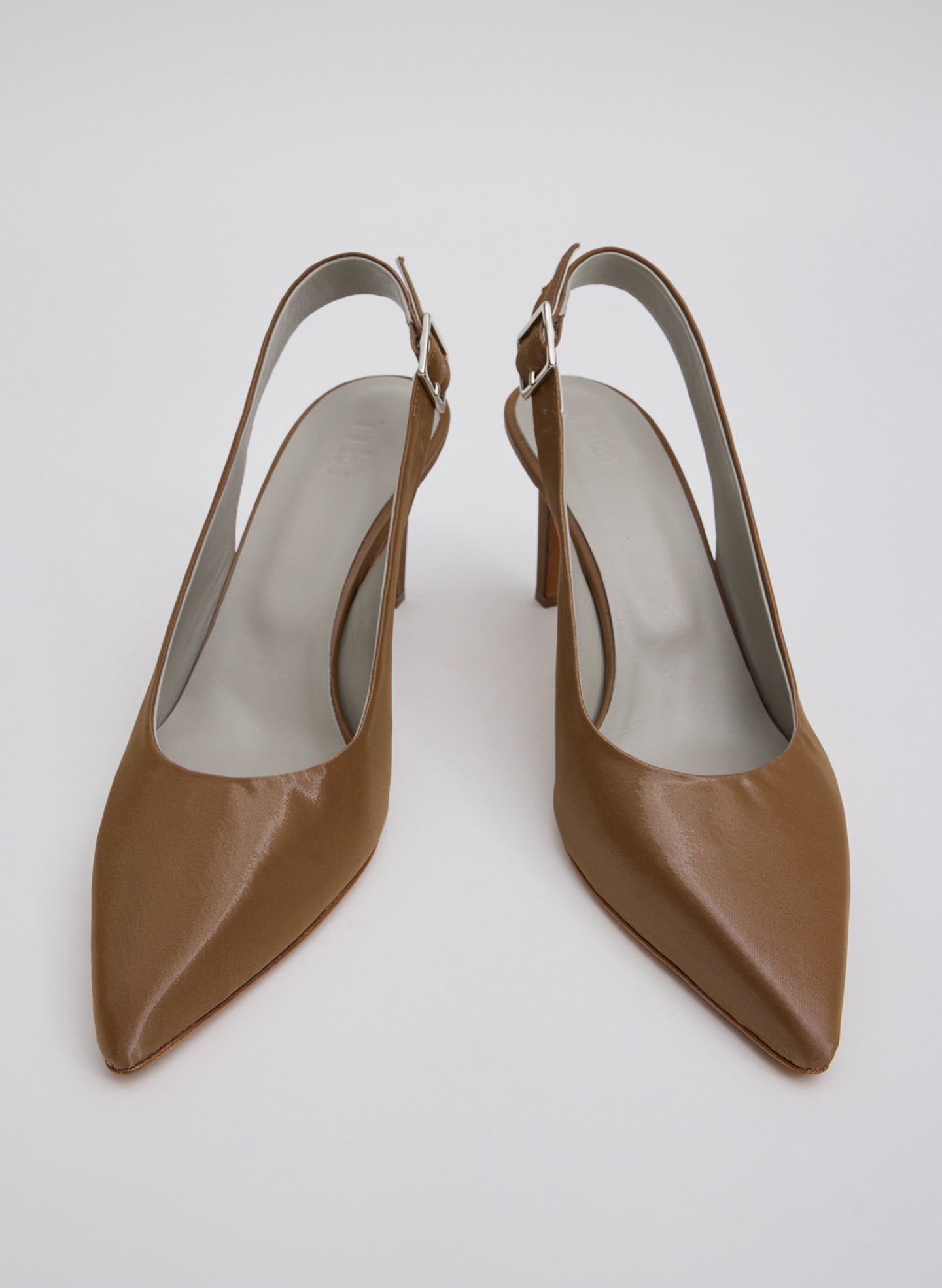 Brown Silk Reyner Pump - front view