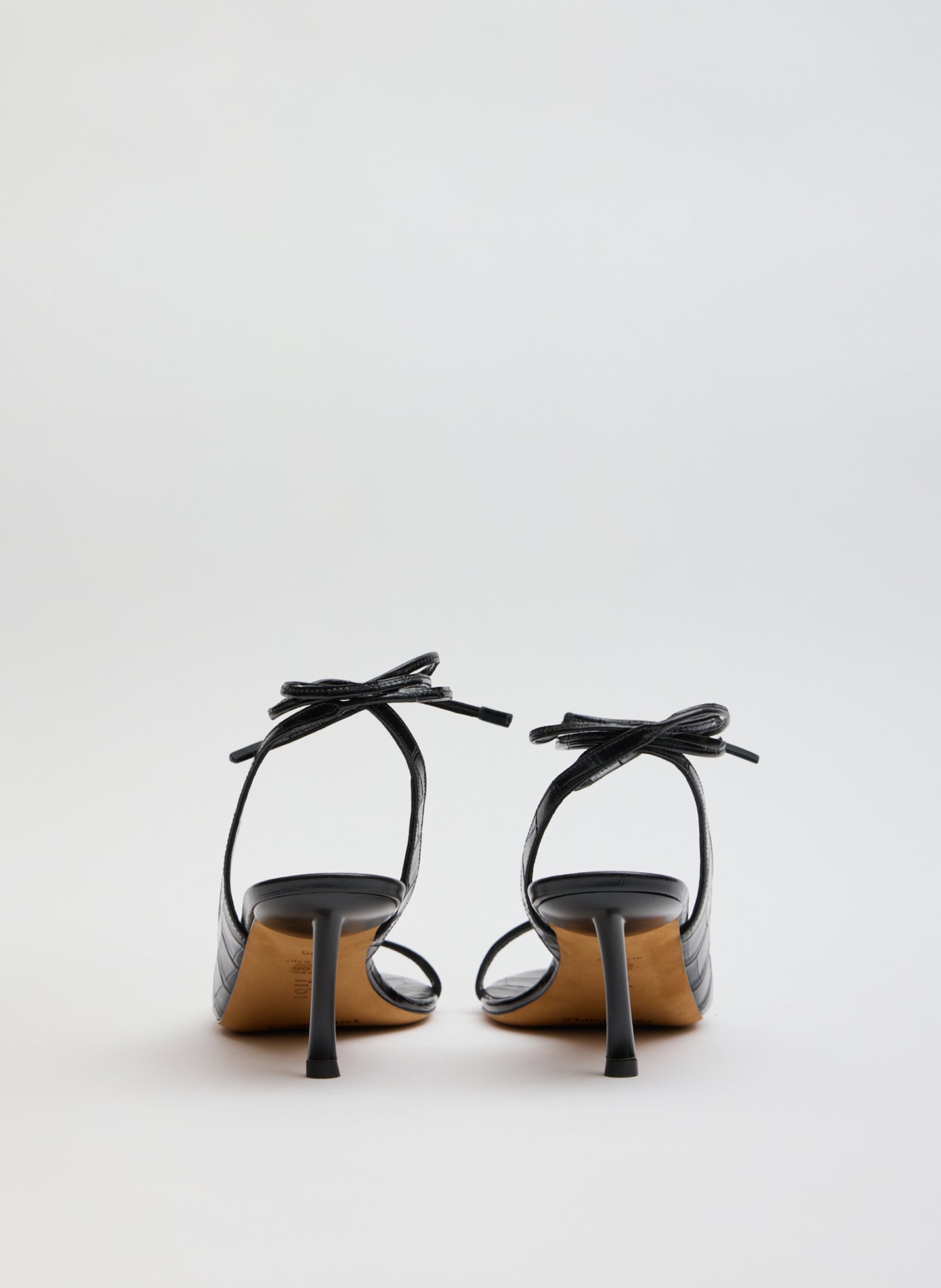 Black Crocodile Embossed Leather Open Toe Heel - back view
